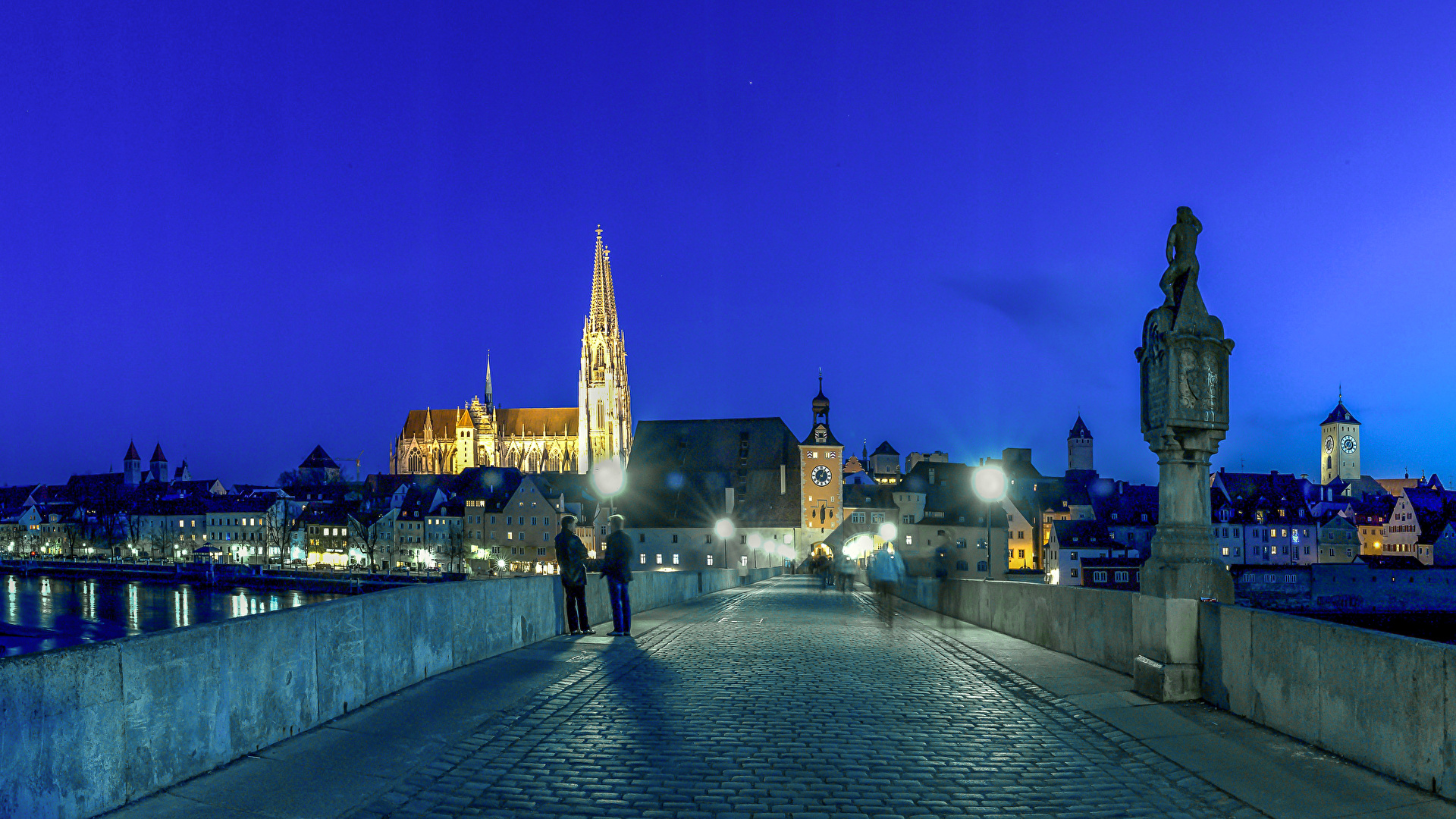 Wallpaper Germany Regensburg Bridges Night Street lights 1920x1080