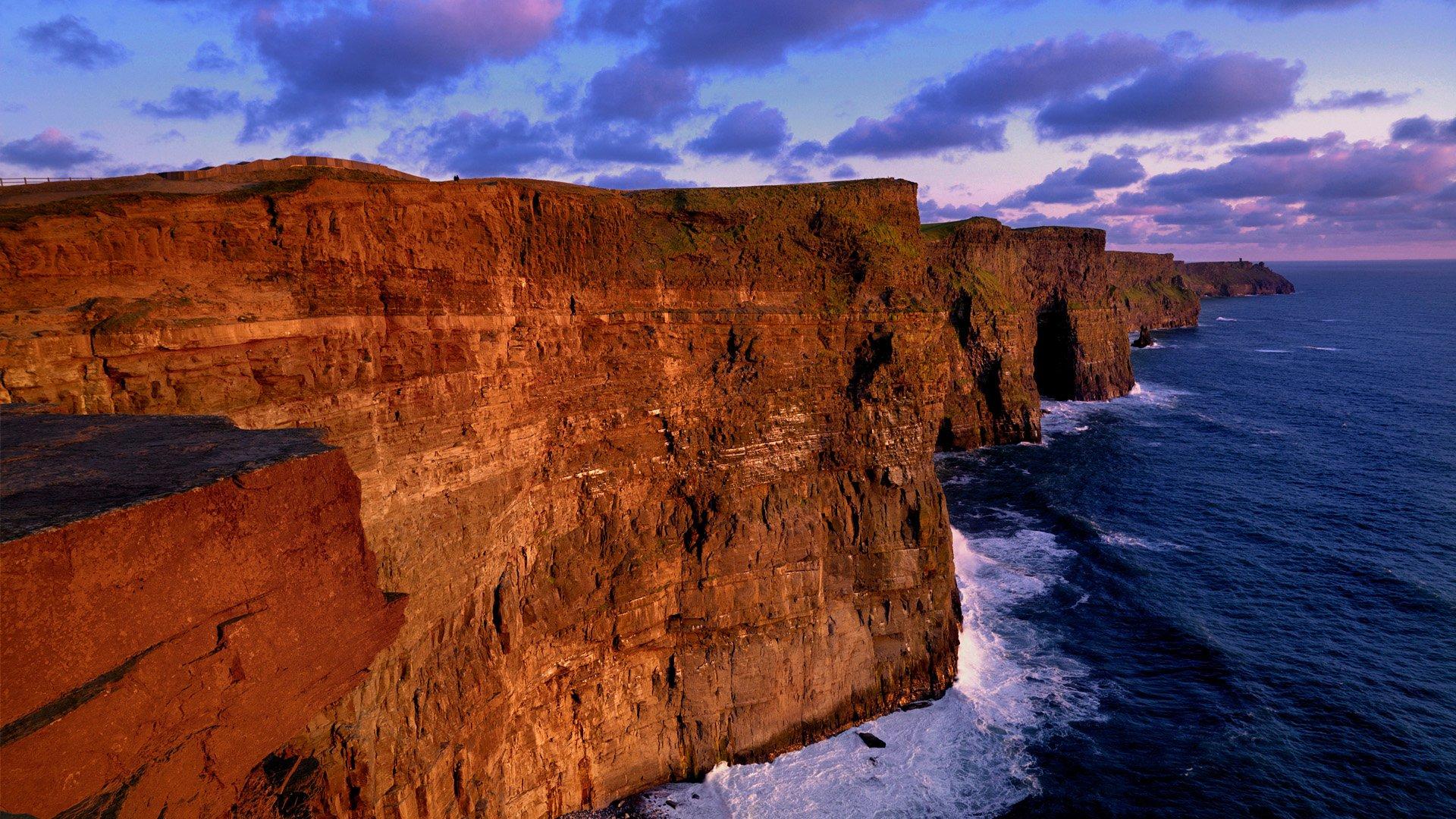 Sunset at the Cliffs of Moher, Ireland HD Wallpaper. Background