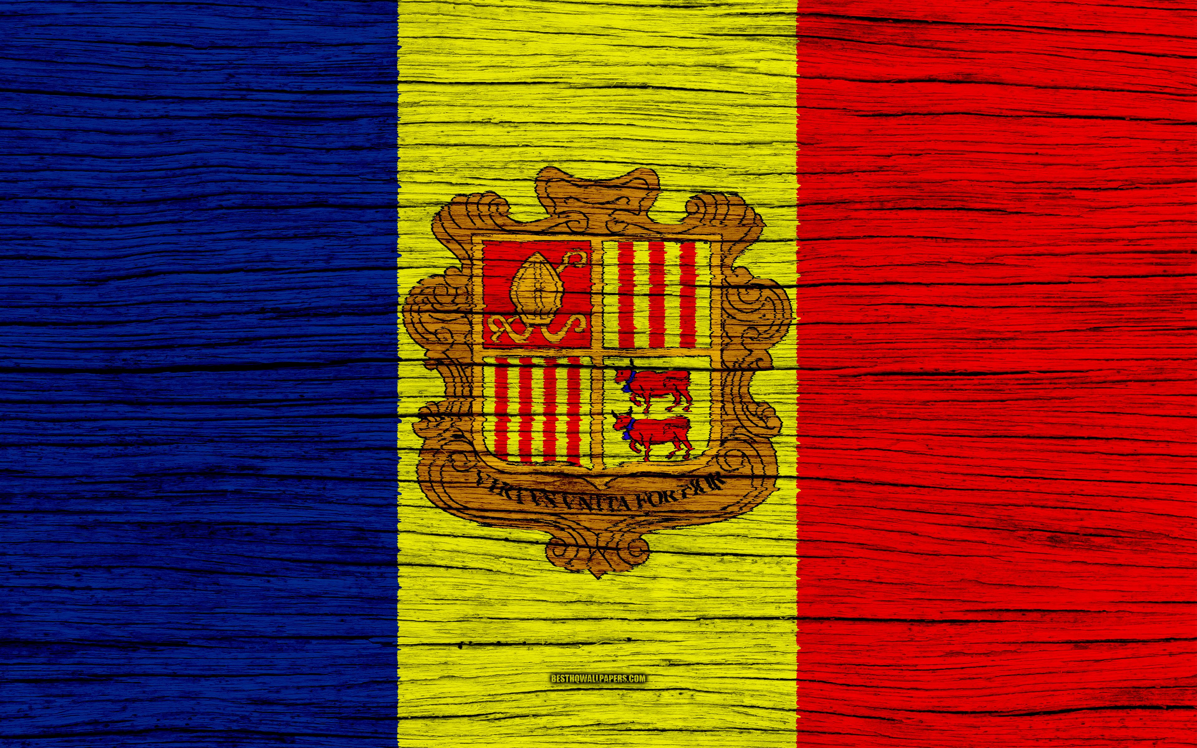 Download wallpaper Flag of Andorra, 4k, Europe, wooden texture