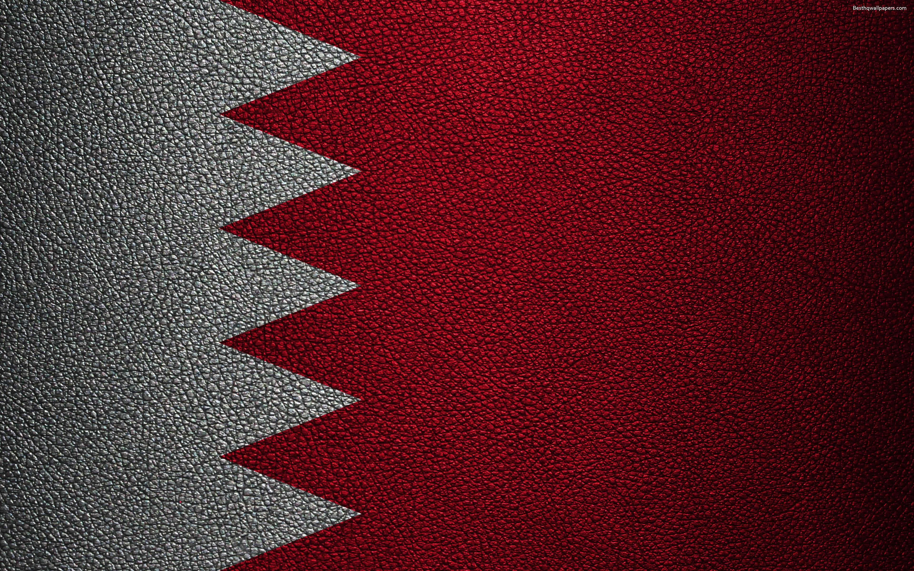 Download wallpaper Flag of Bahrain, 4K, leather texture, Bahrain