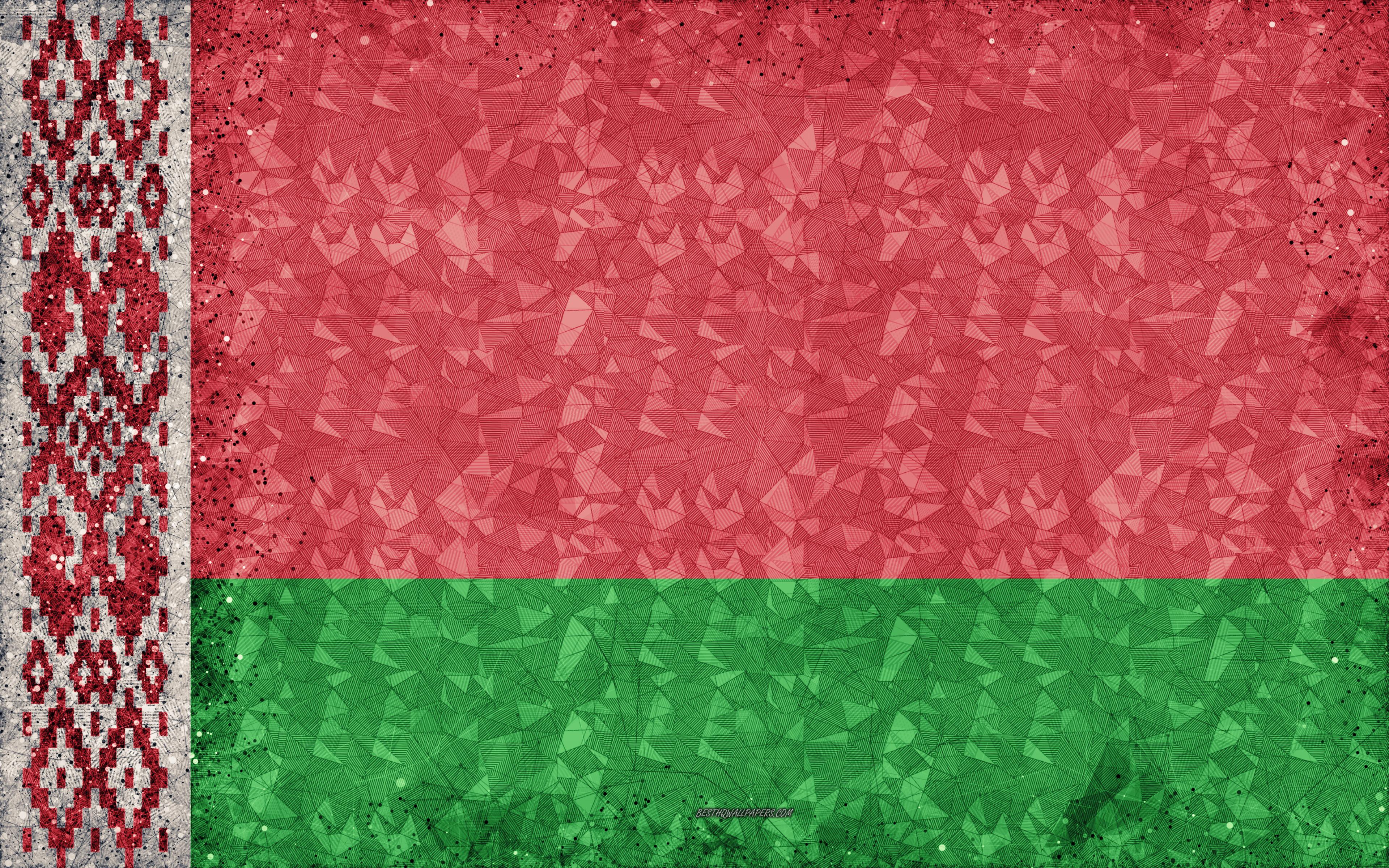 Download wallpaper Flag of Belarus, 4k, geometric art, abstraction