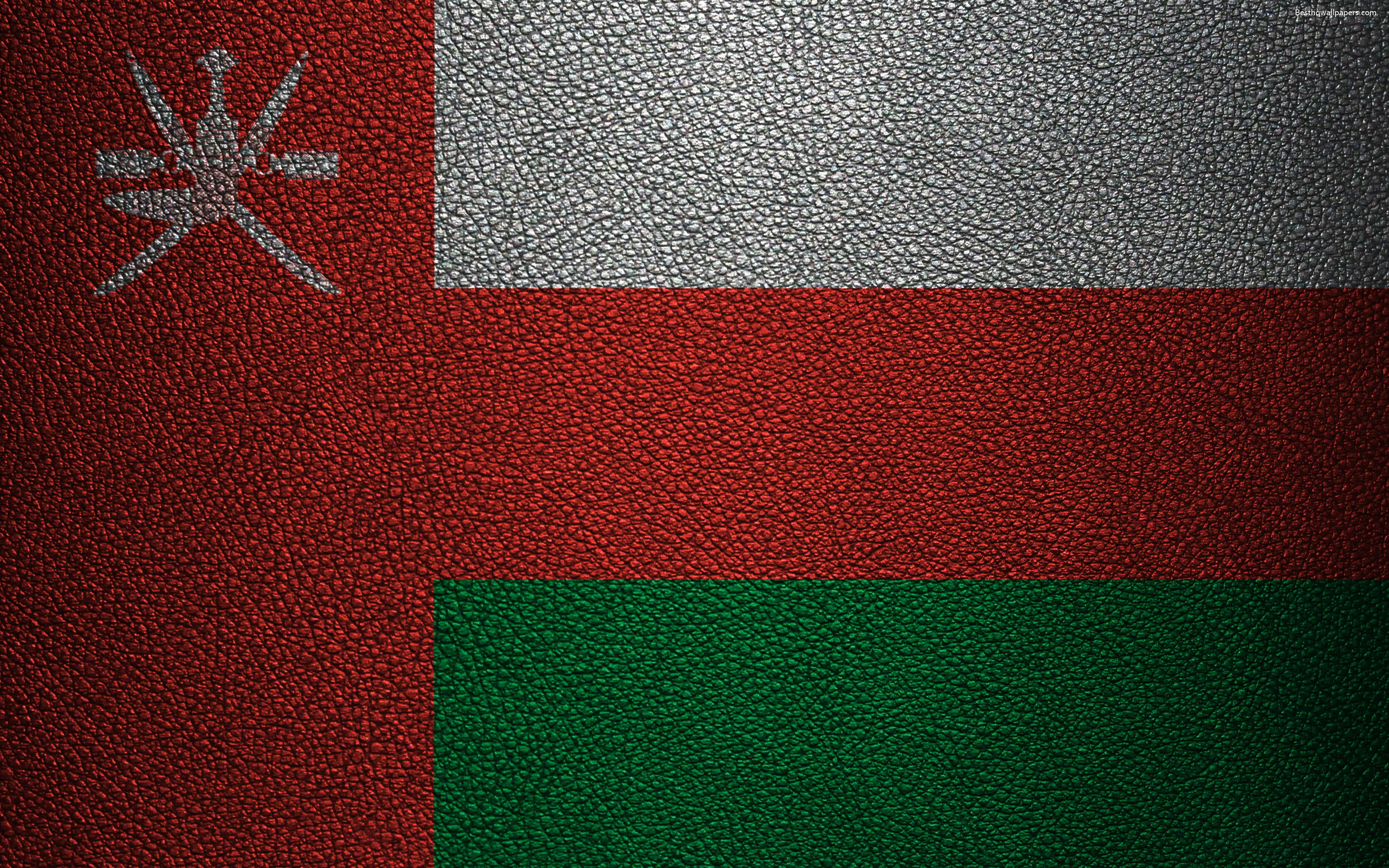 Download wallpaper Flag of Oman, 4K, leather texture, Omani flag