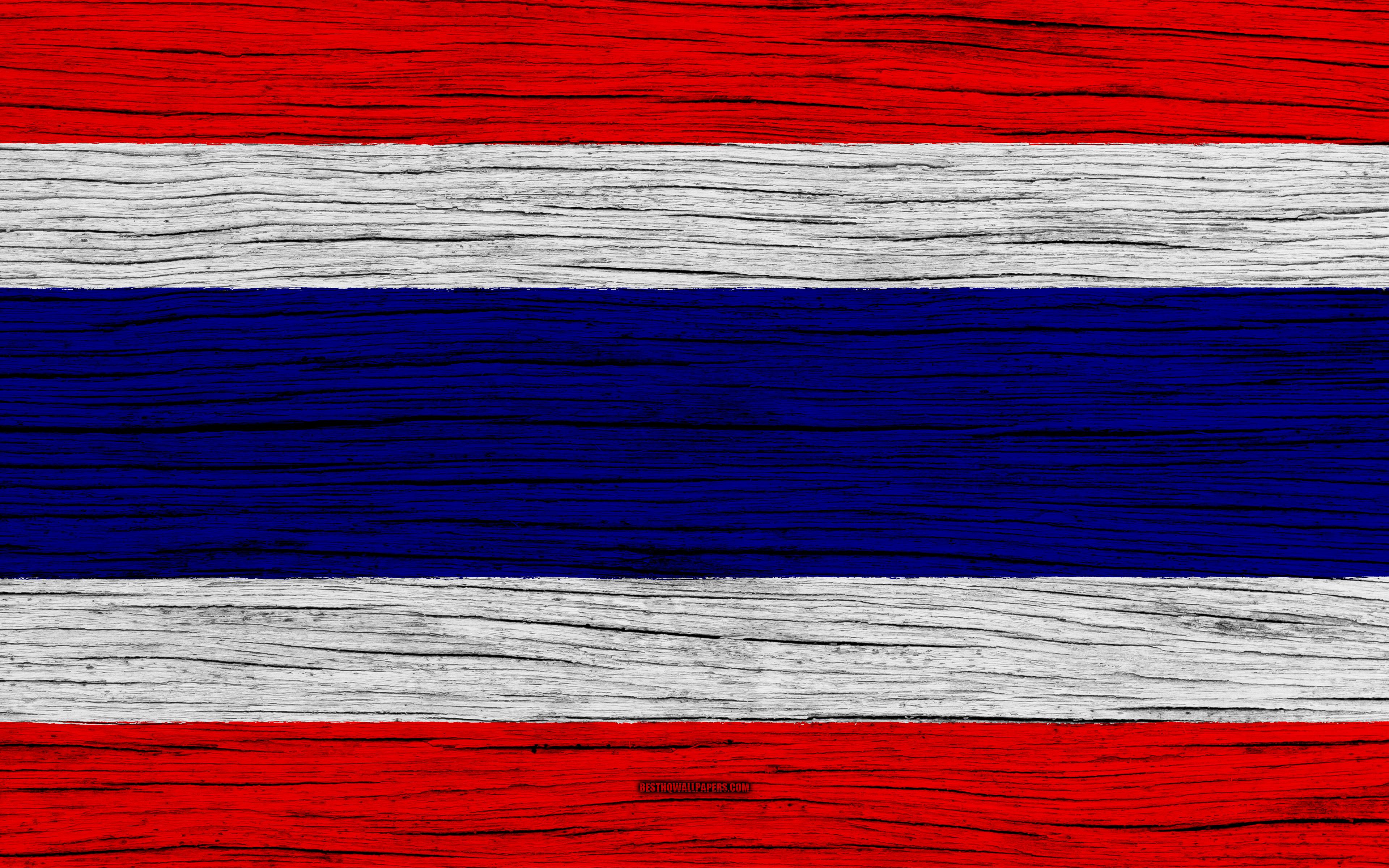 Download wallpaper Flag of Thailand, 4k, Asia, wooden texture, Thai