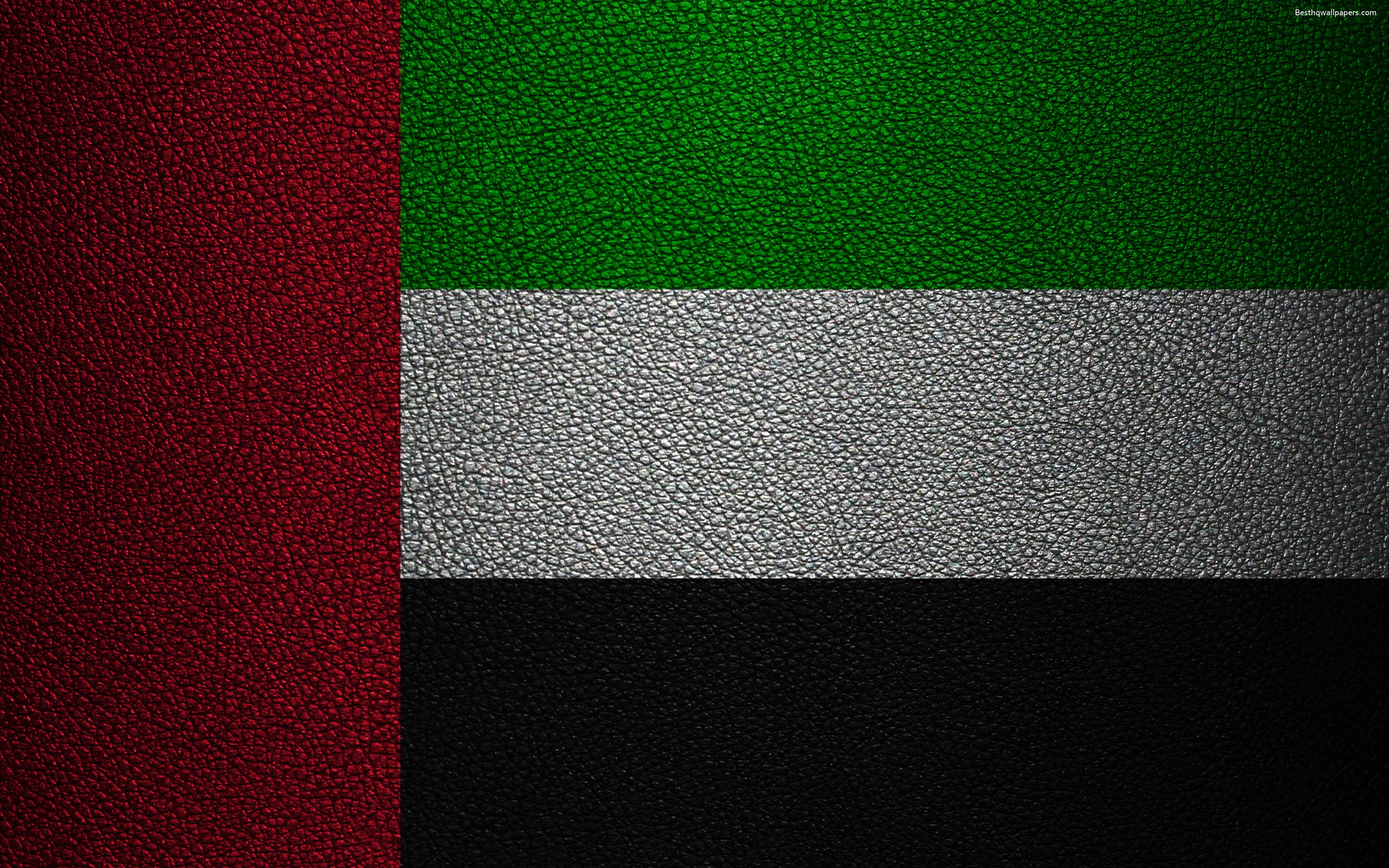 Download wallpaper Flag of UAE, 4k, leather texture, Asia, UAE