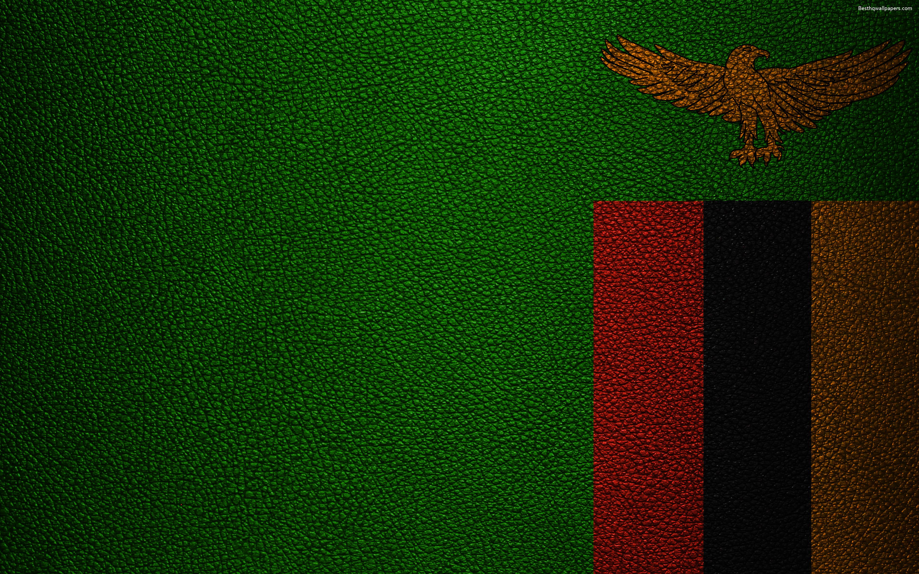 Download wallpaper Flag of Zambia, leather texture, 4k, Zambian