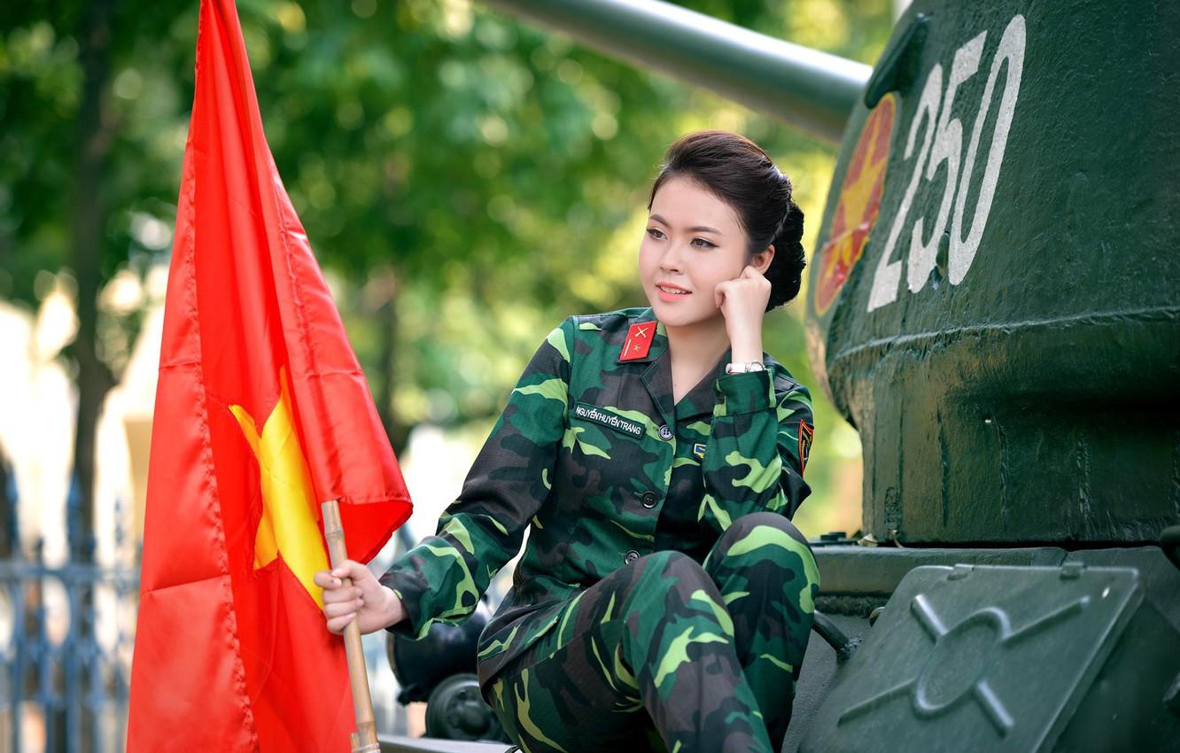 Wallpaper flag, tank, Asian, military uniform, Vietnam, girl