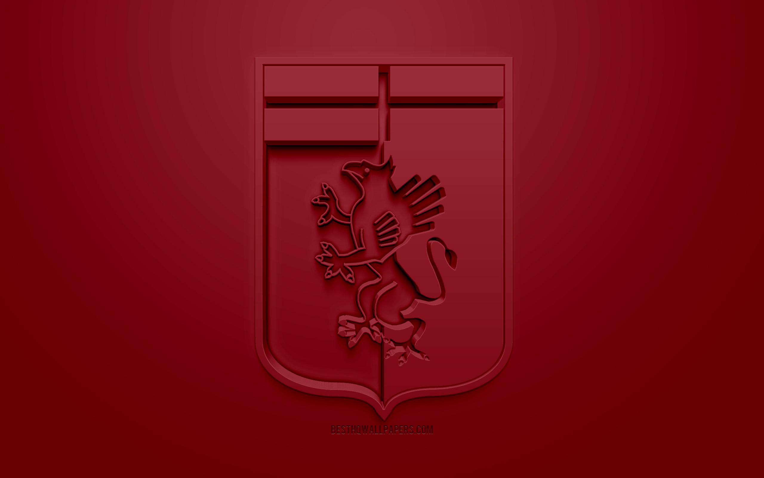 Download wallpaper Genoa CFC, creative 3D logo, burgundy background