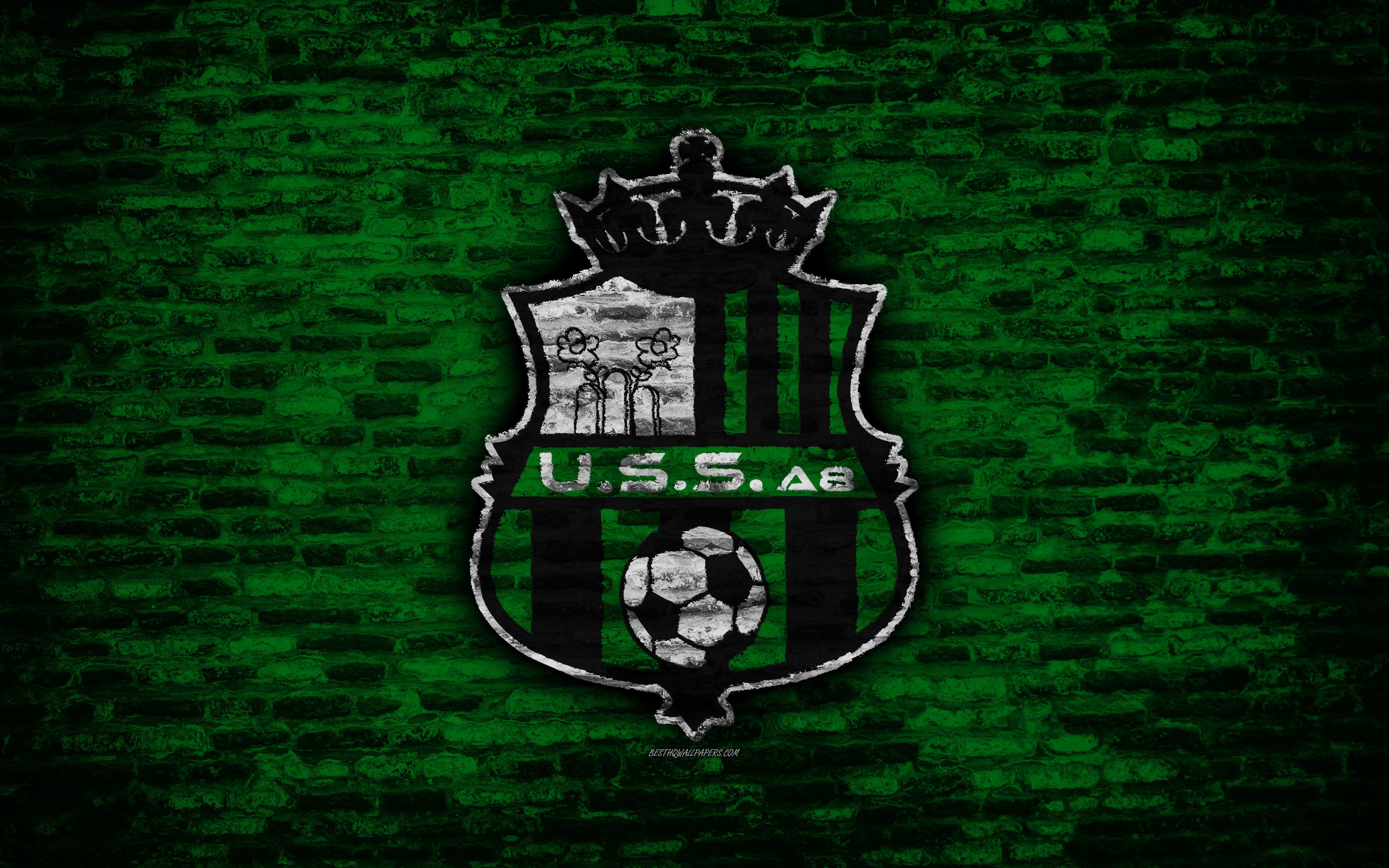 Download wallpaper Sassuolo FC, 4k, logo, brick wall, Serie A