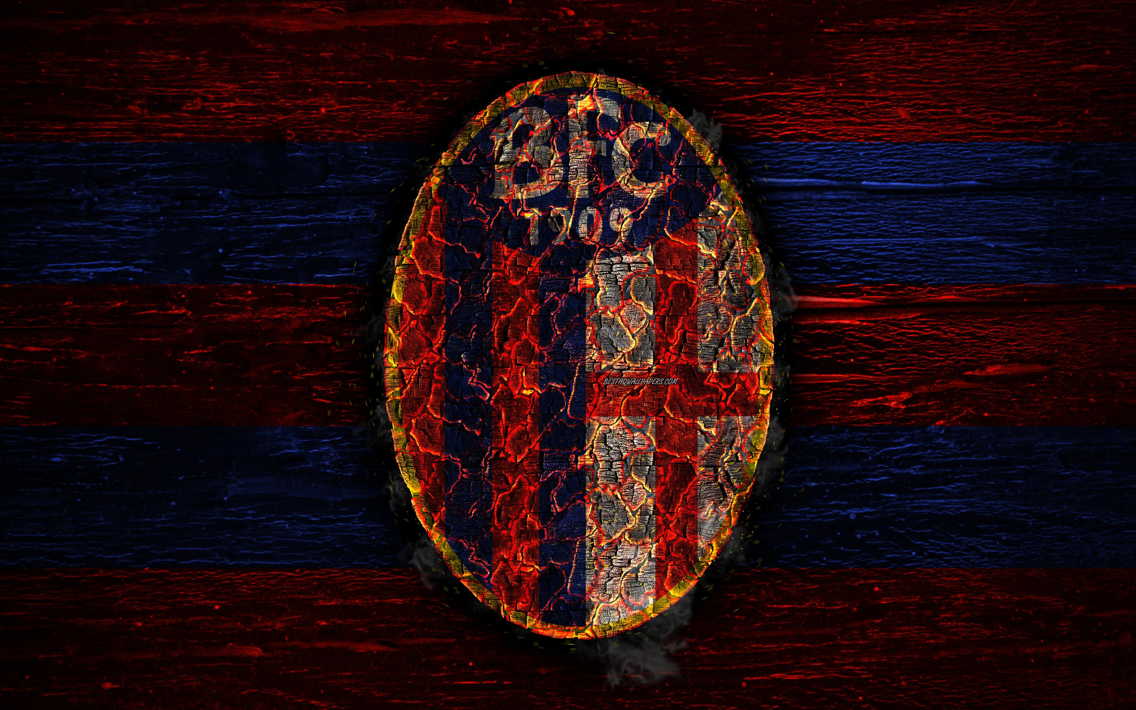 Download wallpaper Bologna FC, 4k, fire logo, Serie A, football