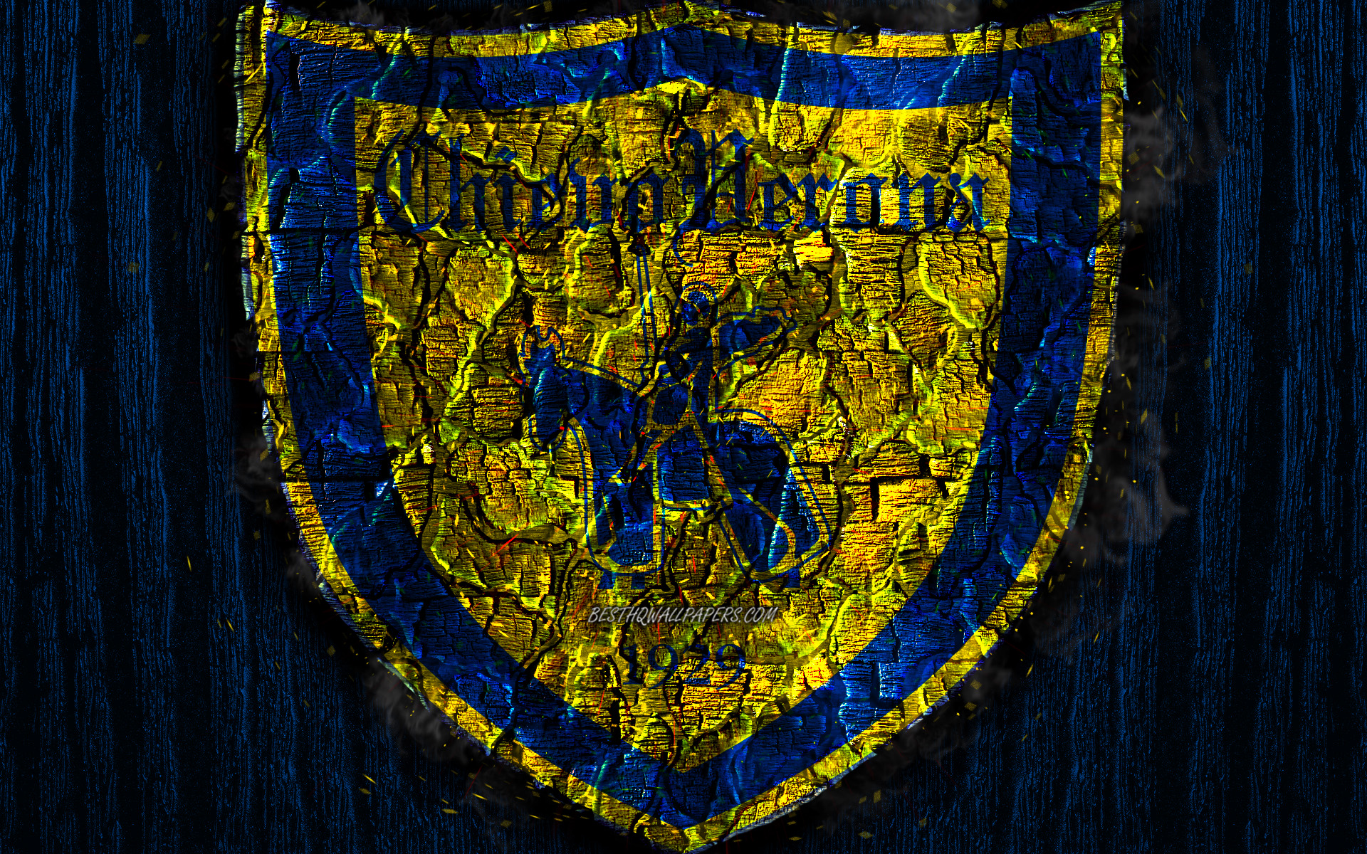 Download wallpaper Chievo FC, scorched logo, Serie A, blue wooden