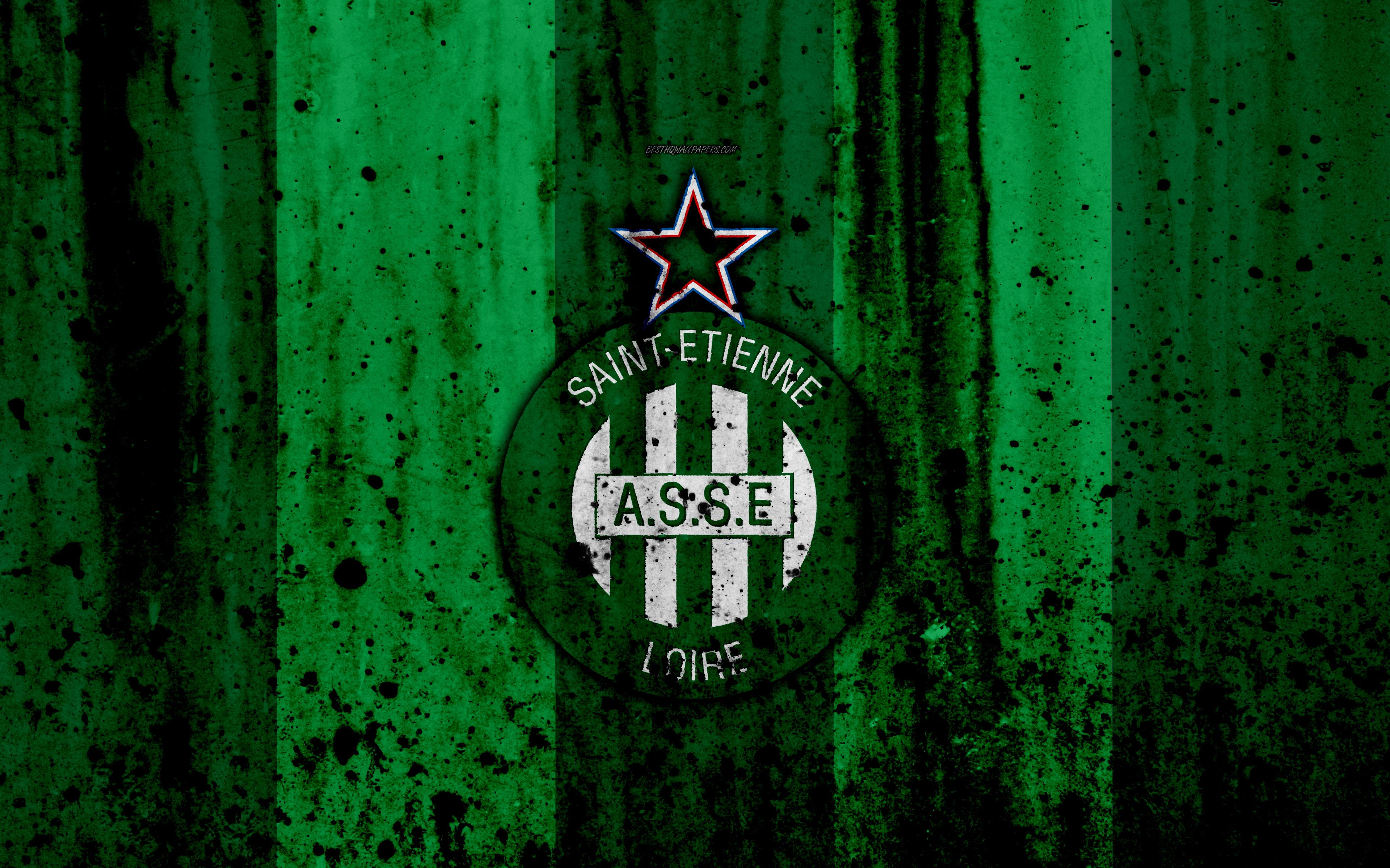 Download Wallpaper FC Saint Etienne, 4k, Logo, Ligue Stone