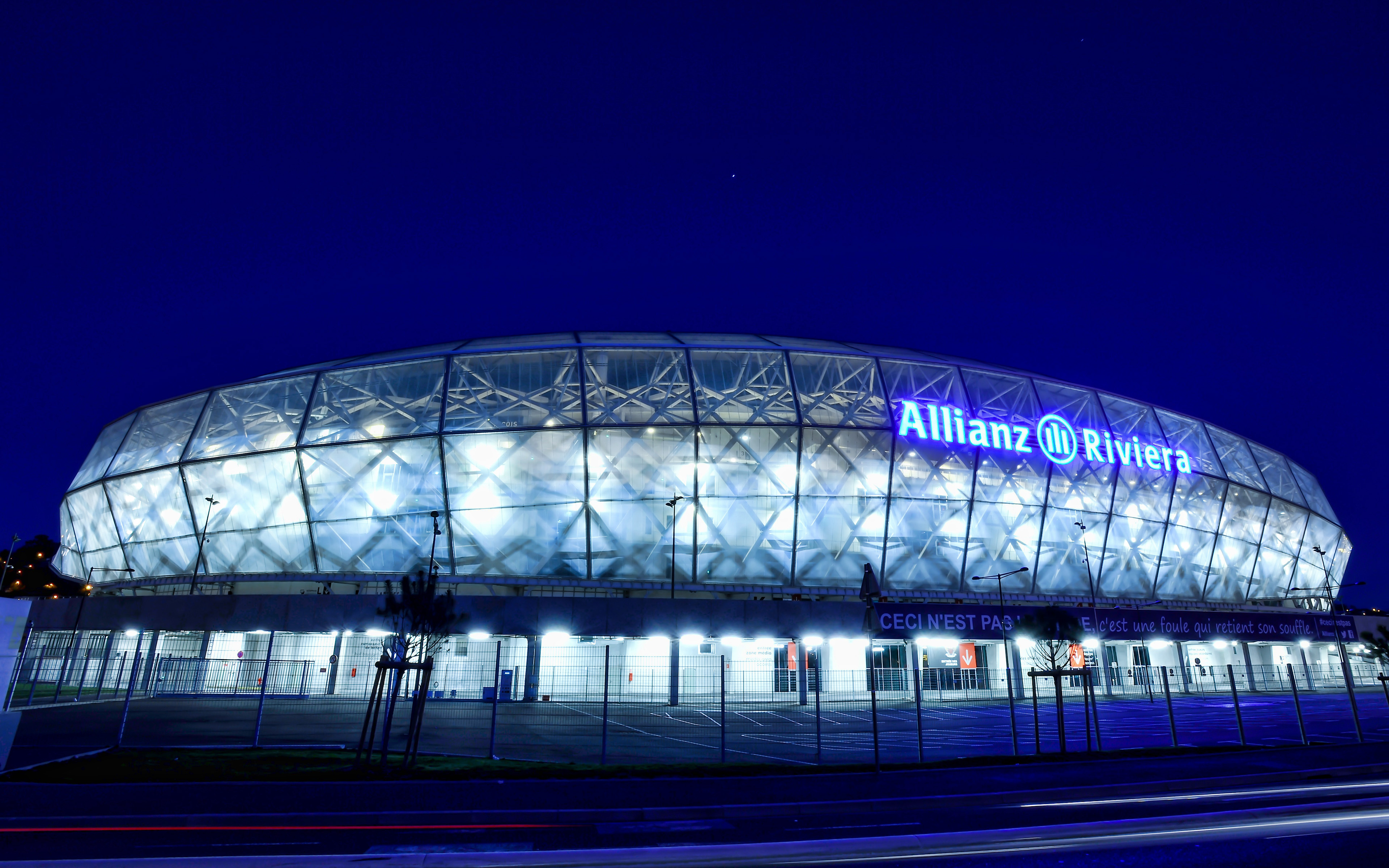 Download wallpaper Allianz Riviera, aerial view, 4k, night, french