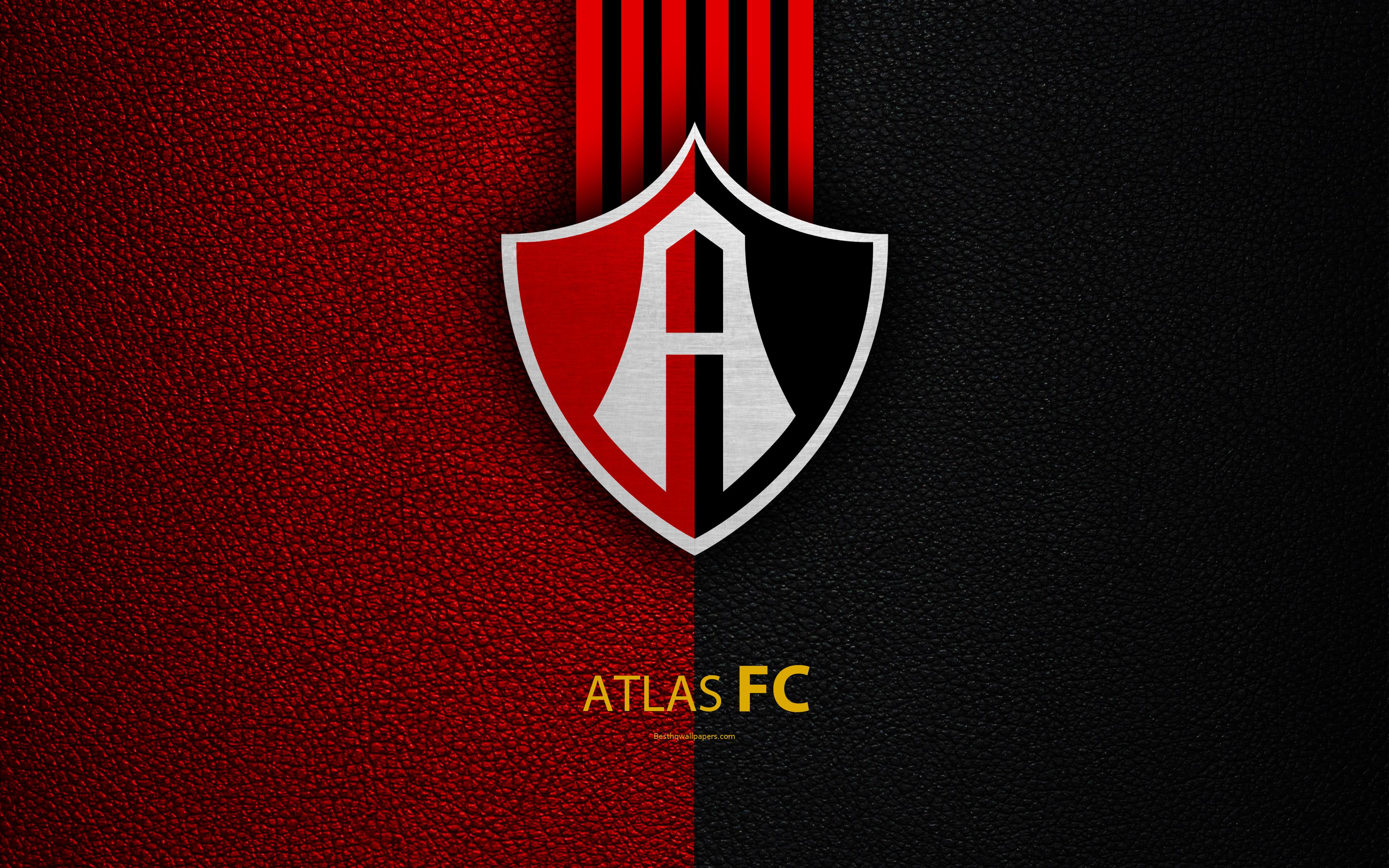 Download wallpaper Atlas FC, 4k, leather texture, logo, Mexican