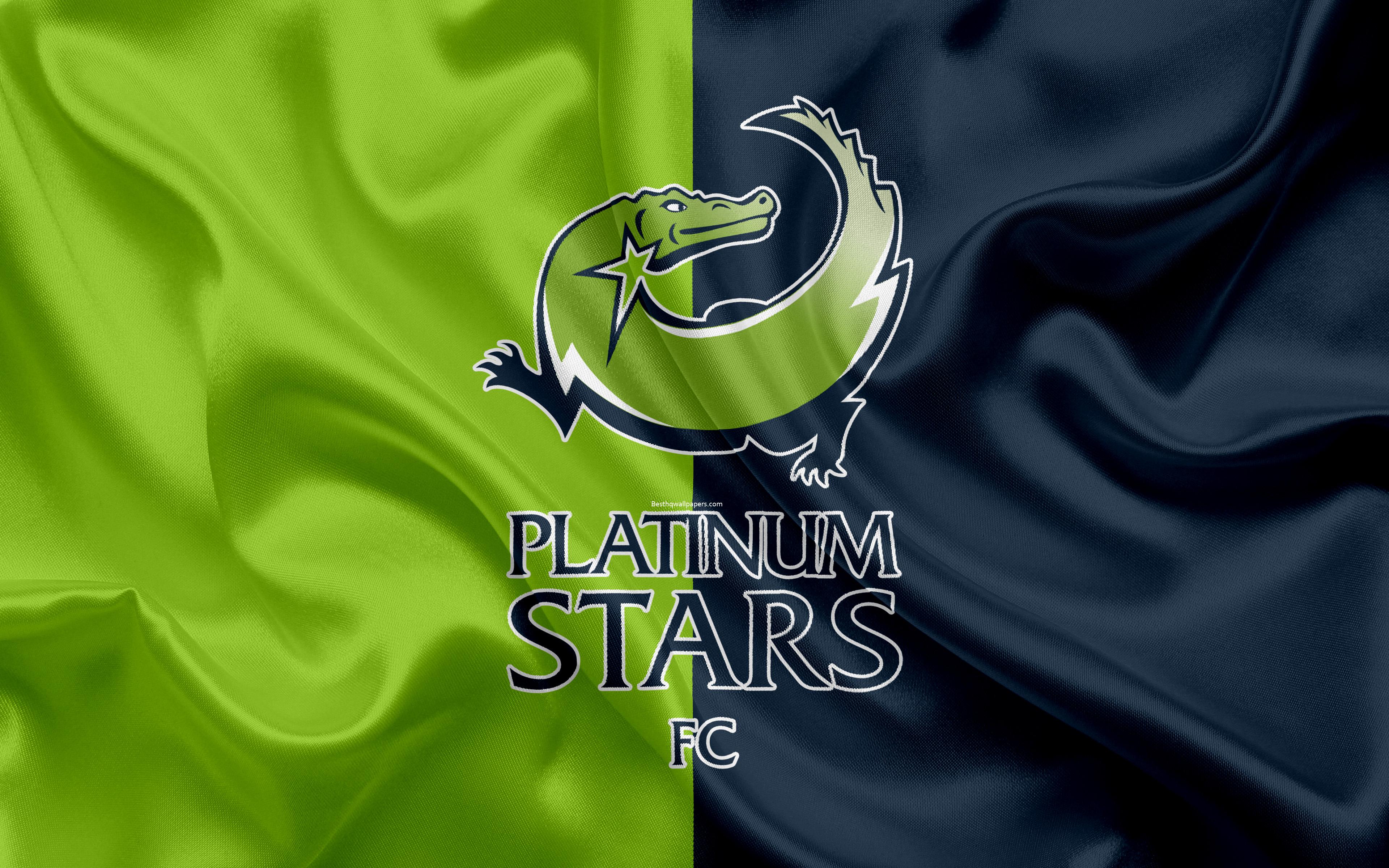 Download wallpaper Platinum Stars FC, 4k, logo, green blue silk