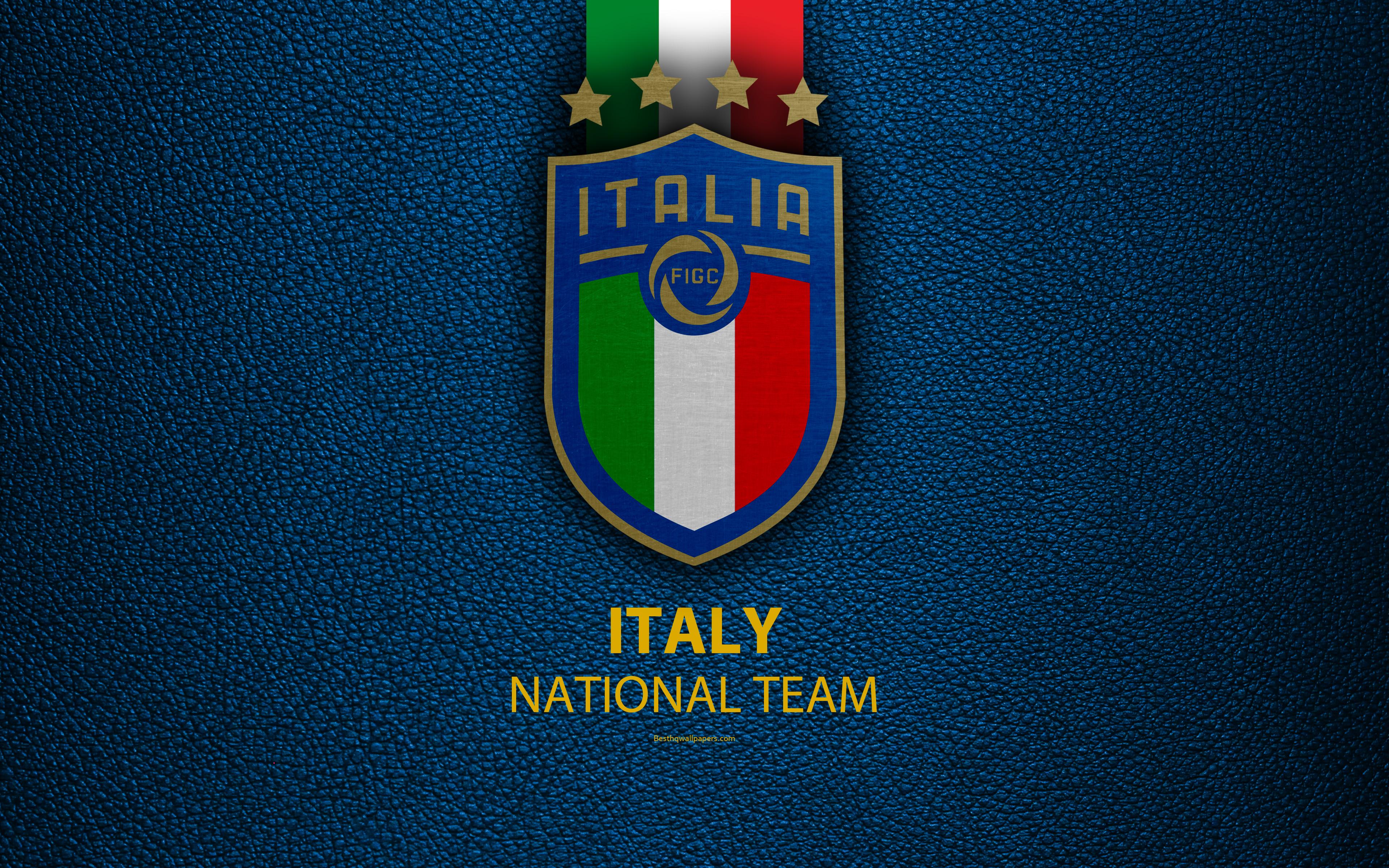 Download wallpaper Italy national football team, 4k, blue leather