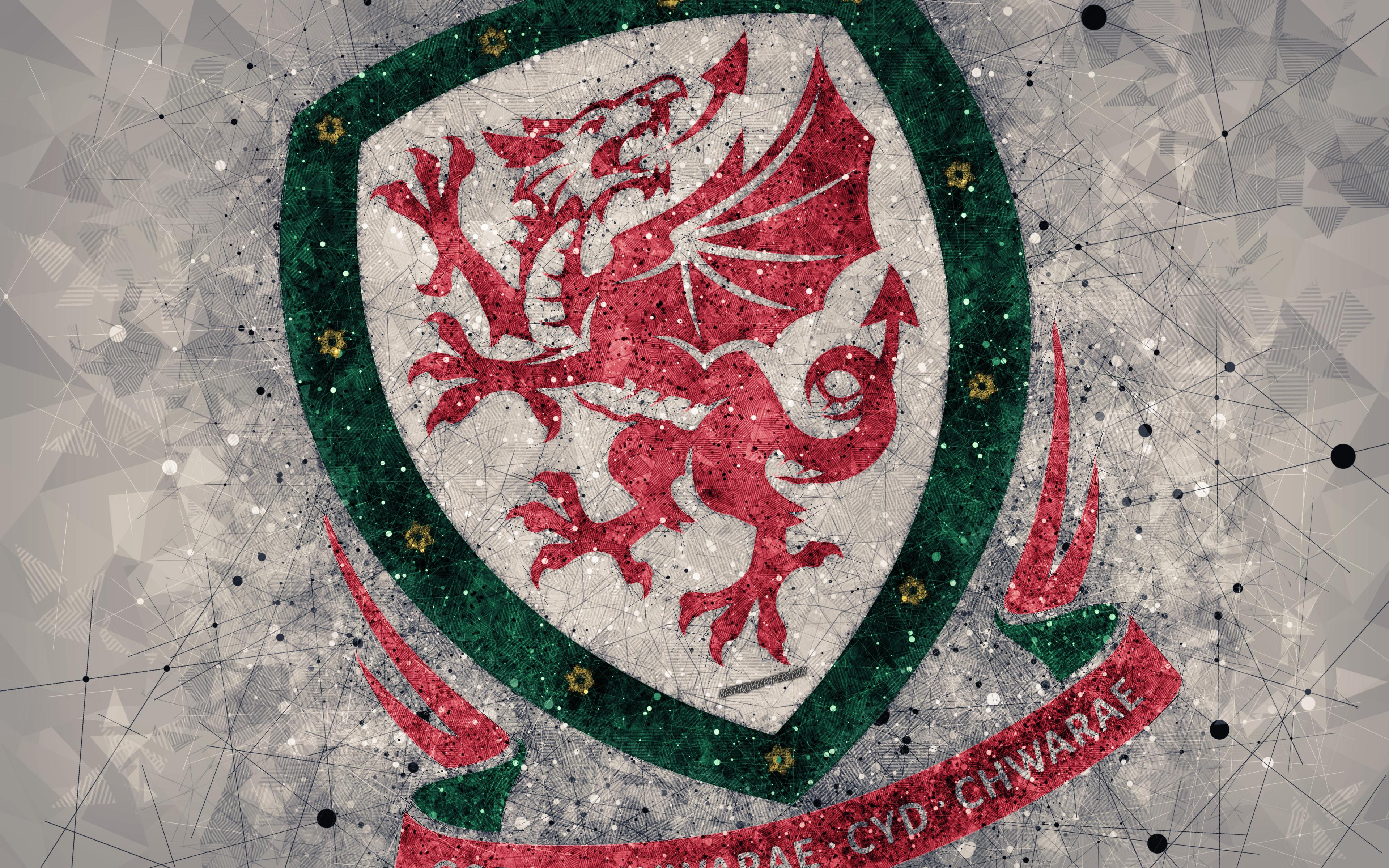 Download wallpaper Wales national football team, 4k, geometric art