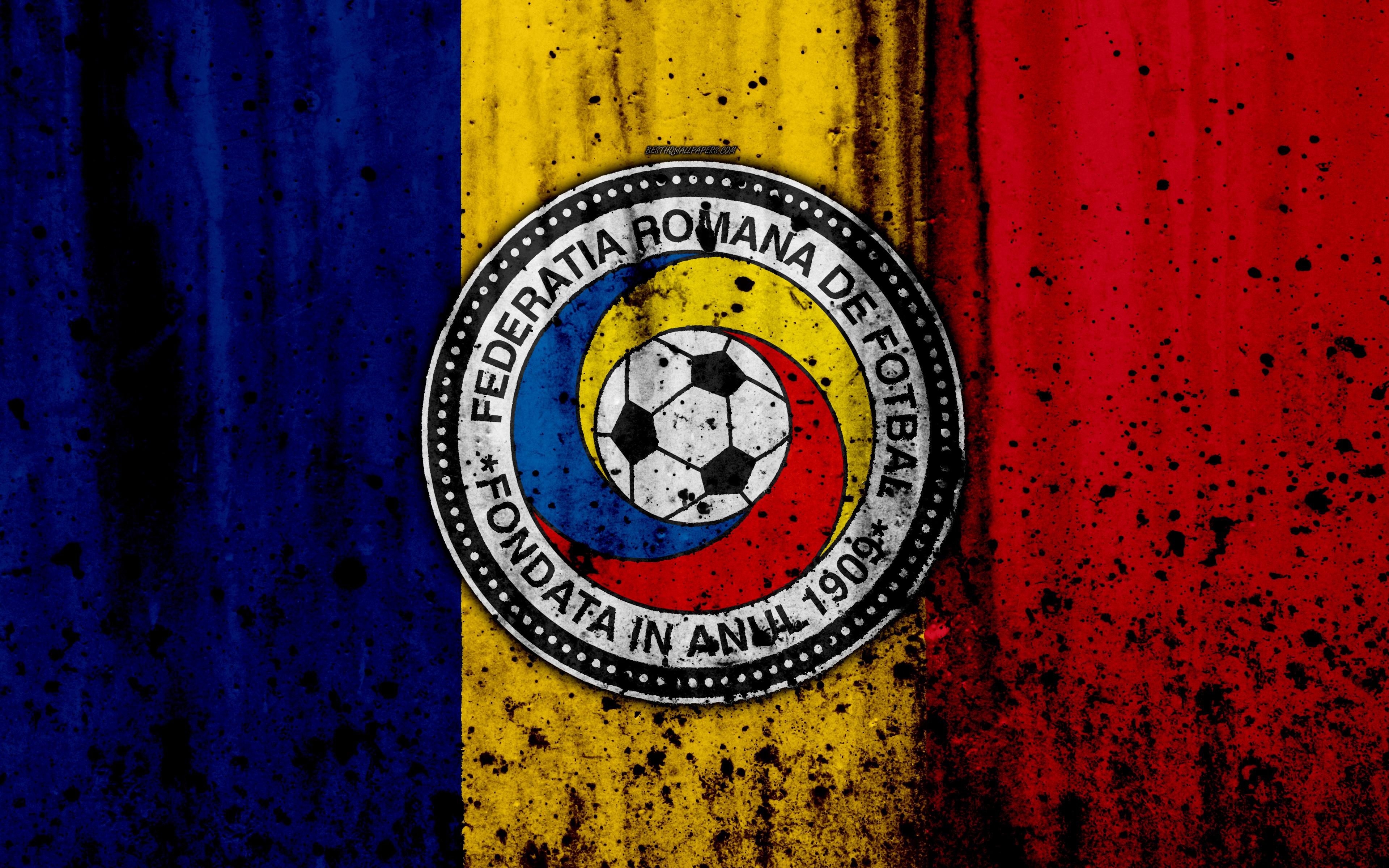 Download wallpaper Romania national football team, 4k, logo, grunge