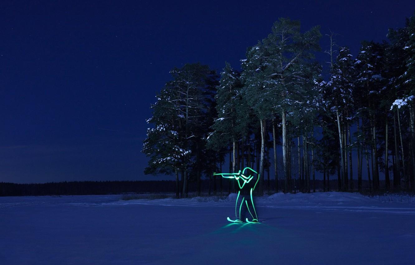 Wallpaper winter, forest, night, silhouette, Olympics, biathlon