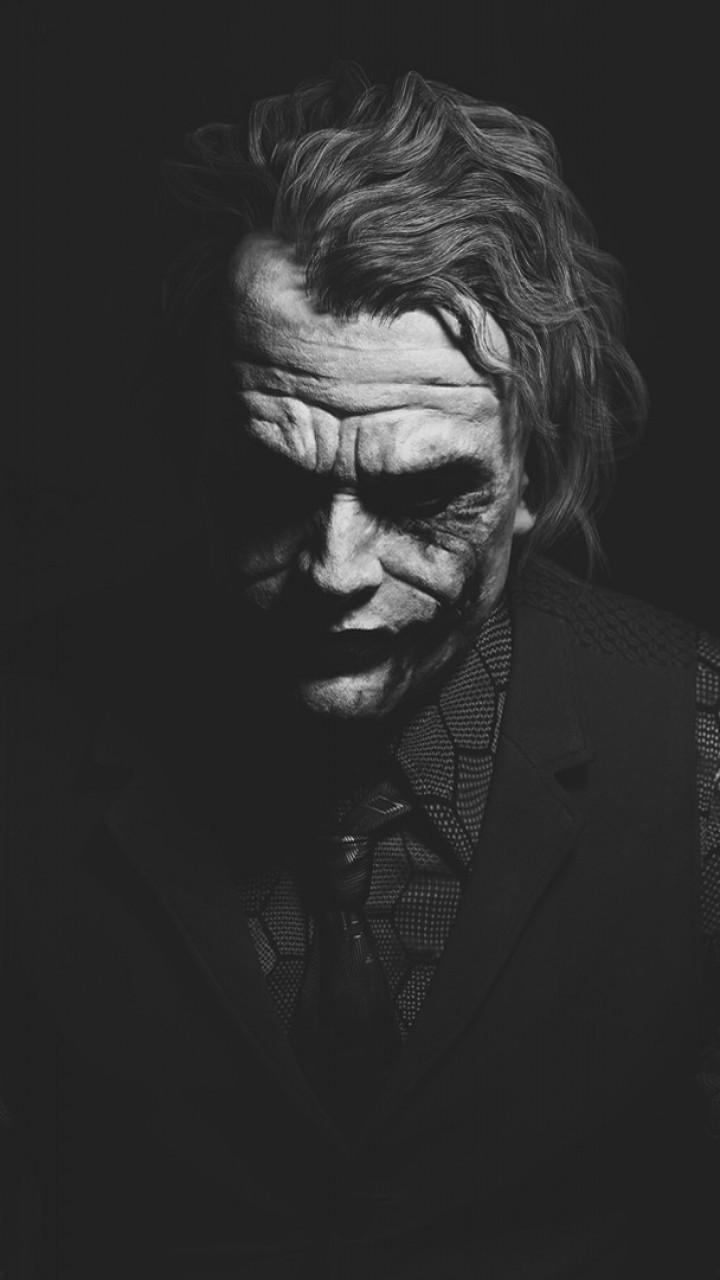 Download 720x1280 Heath Ledger, Joker, Monochrome, Batman Wallpaper