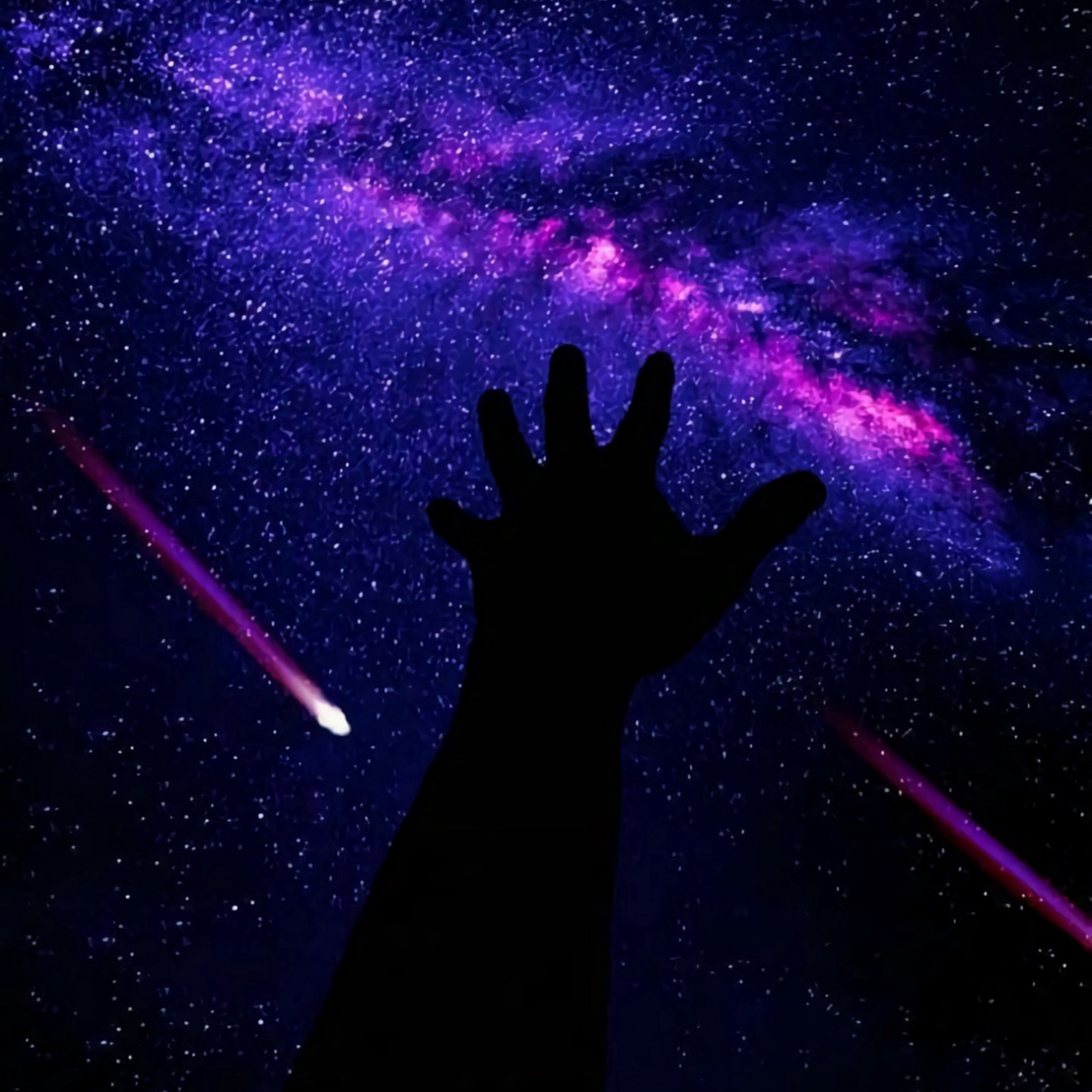 Download wallpaper 2780x2780 hand, starry sky, dark, meteorites