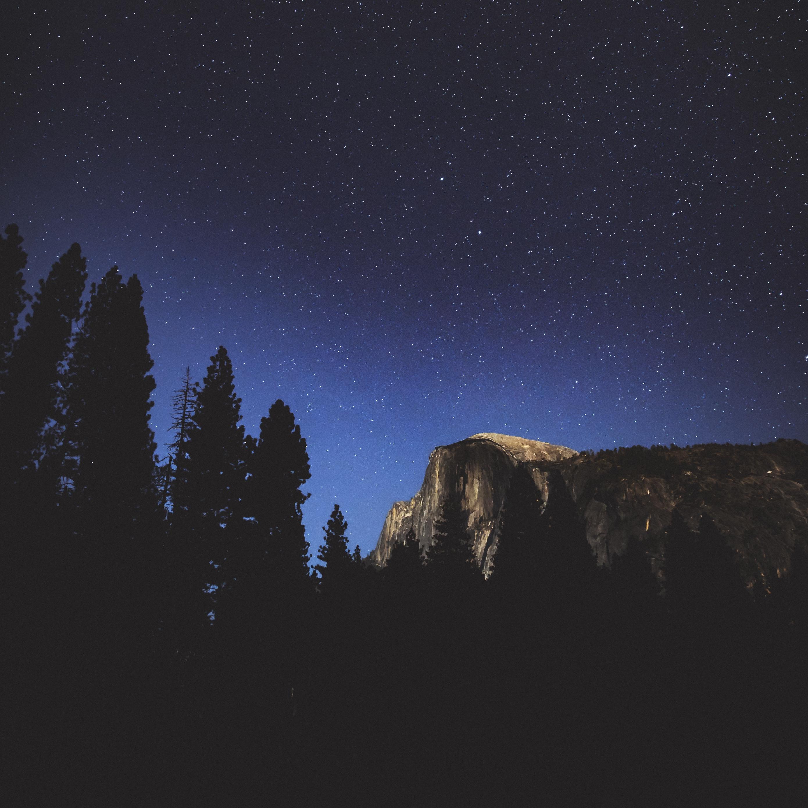 Download wallpaper 2780x2780 night, trees, mountains, stars, forest