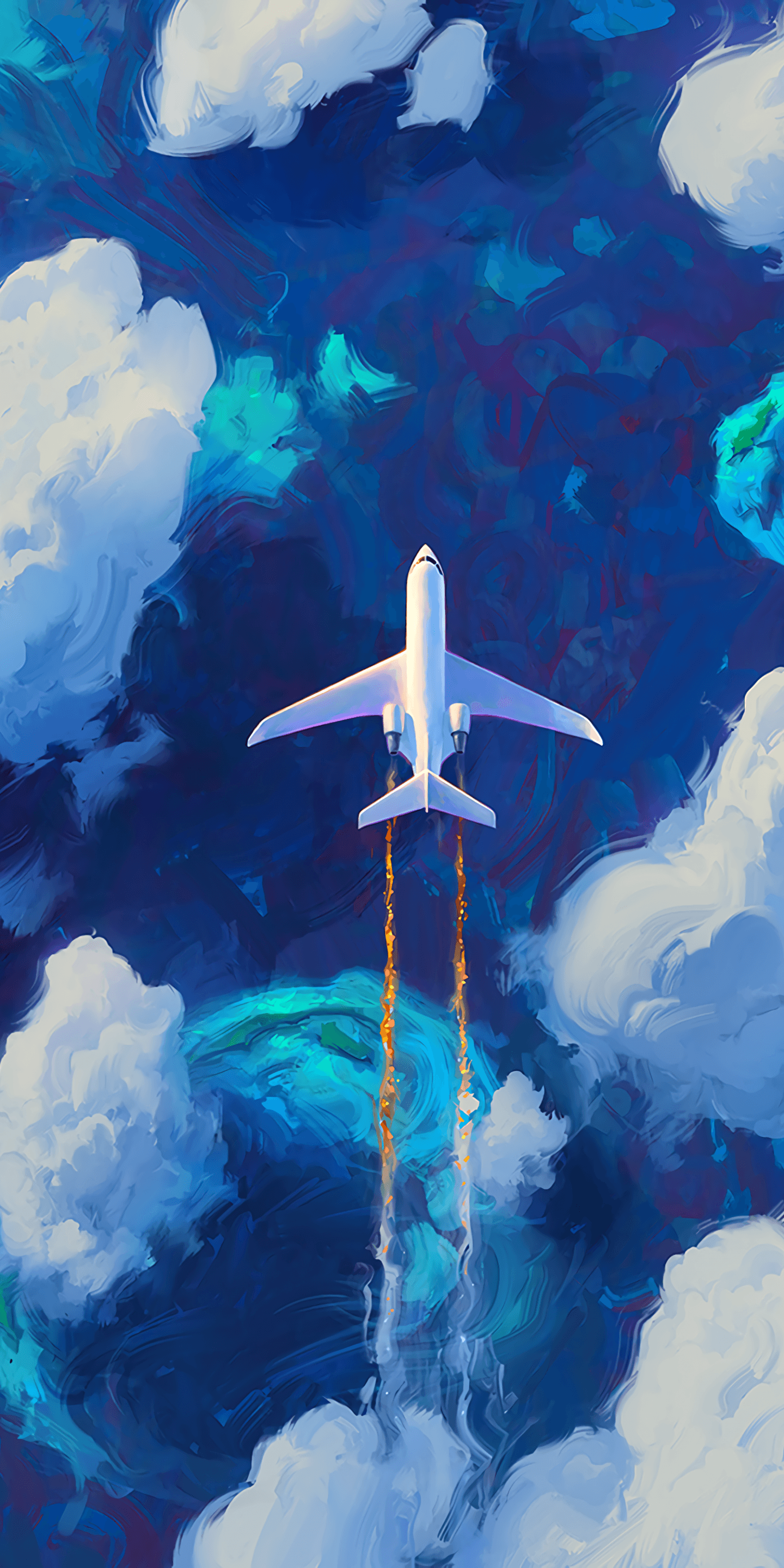 Aircraft, artwork, sky, clouds, 1440x2880 wallpaper. Anime in 2019