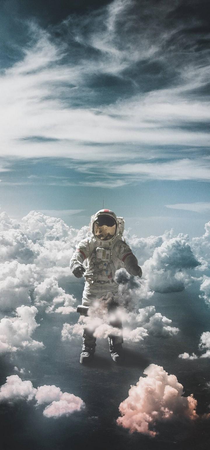 Astronaut Suit Space Clouds Wallpaper - [720x1544]