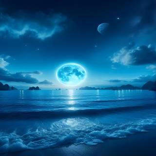the sea with blue moon and blue sky wallpaper 4k