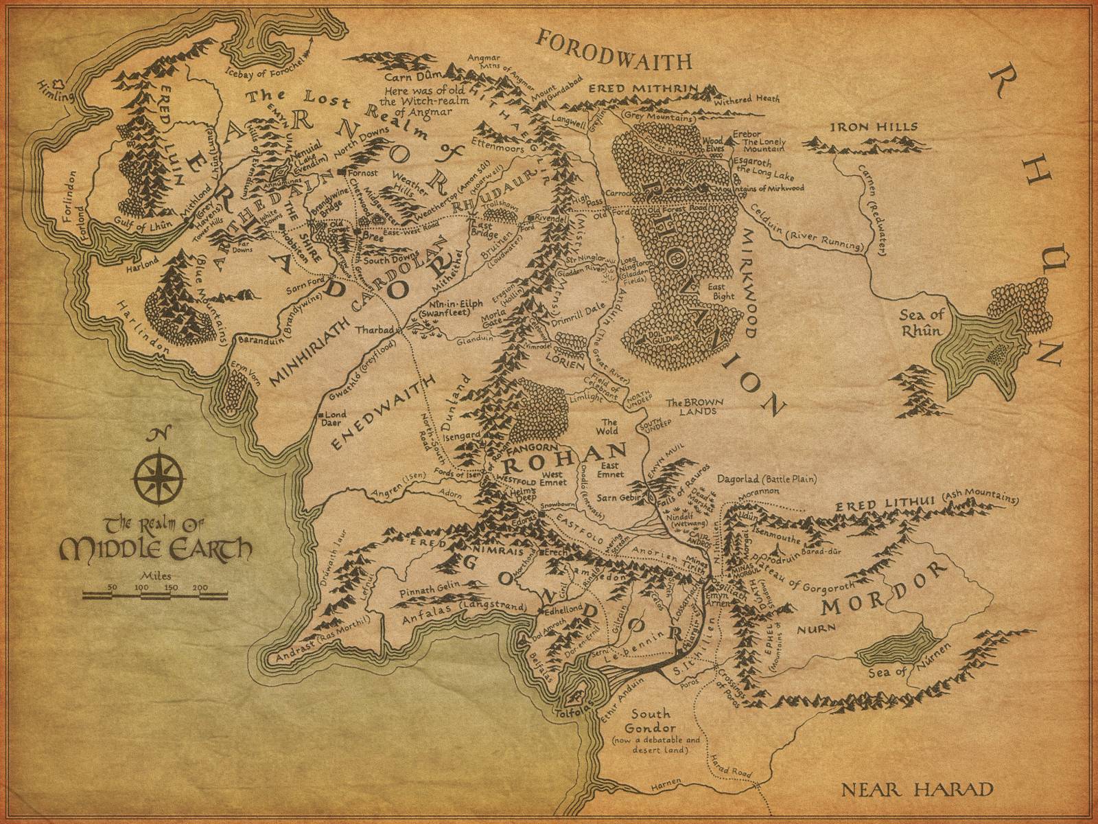 Map of Middle Earth of the Rings Wallpaper