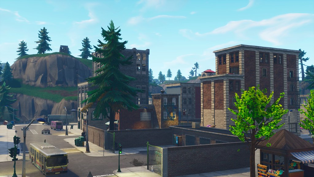 Wallpaper of Tilted Towers in Fortnite