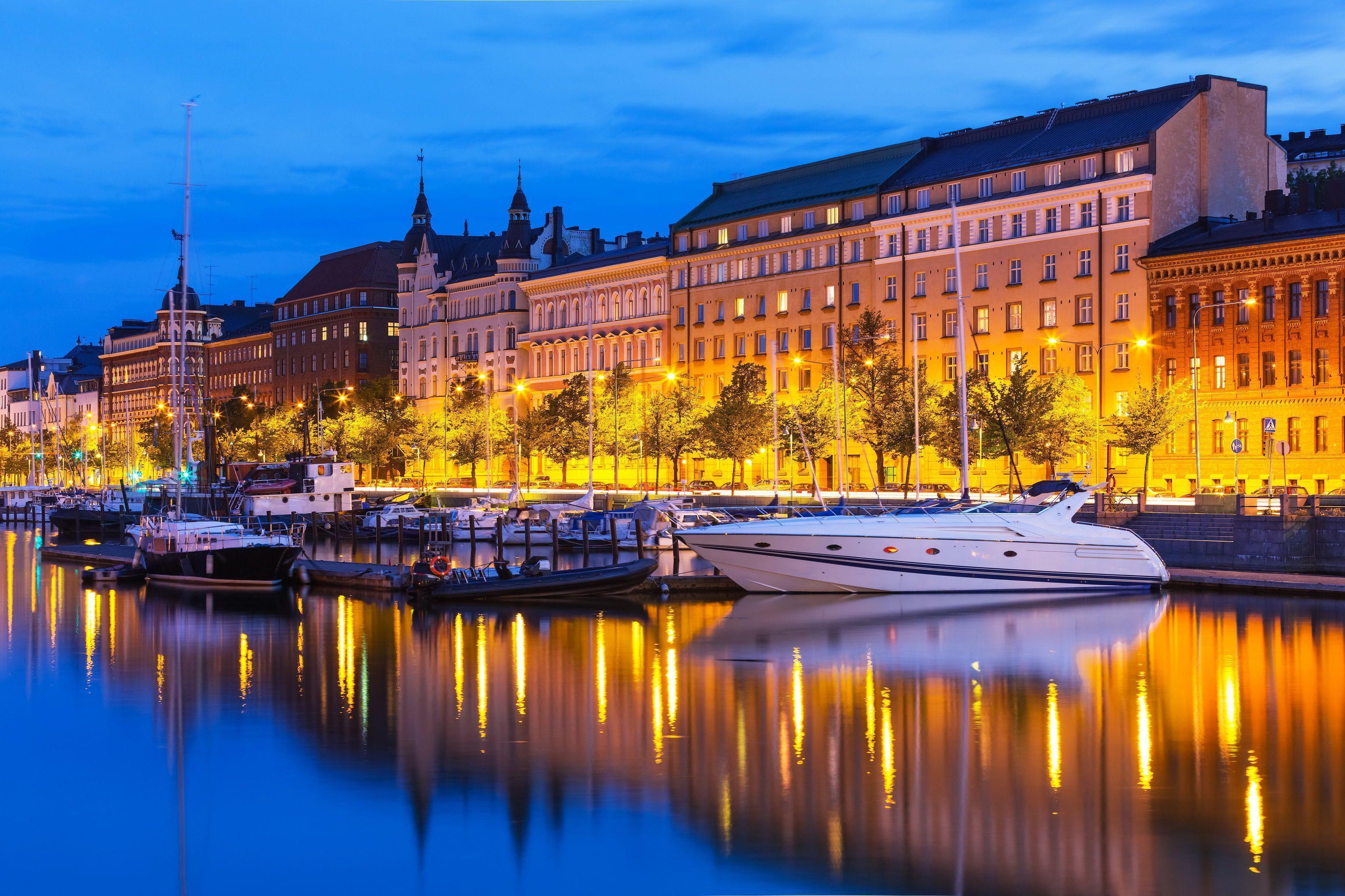 Wallpaper Finland Houses Rivers Yacht Helsinki Night Cities Image