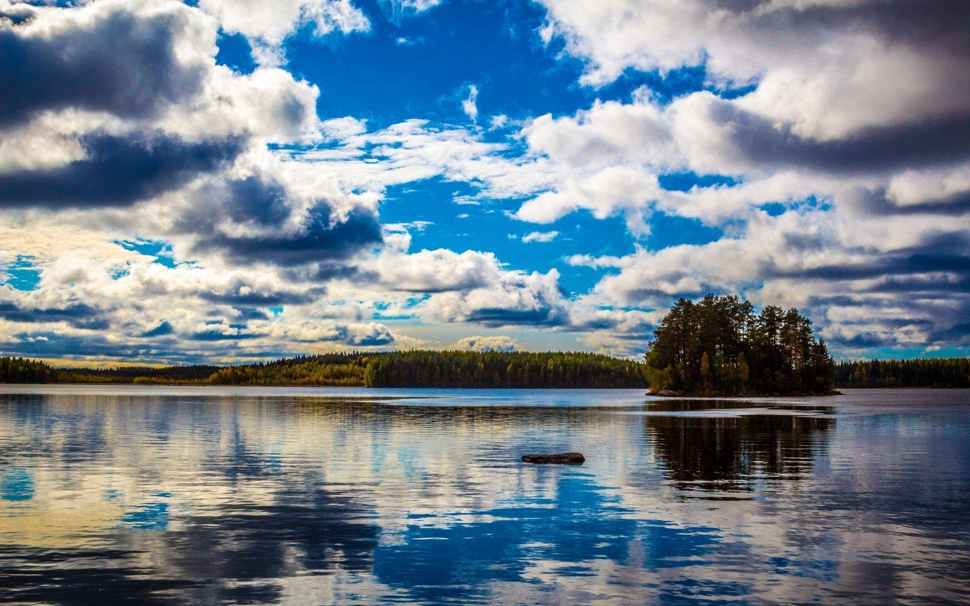 kullaa finland finland lake island clouds HD wallpaper