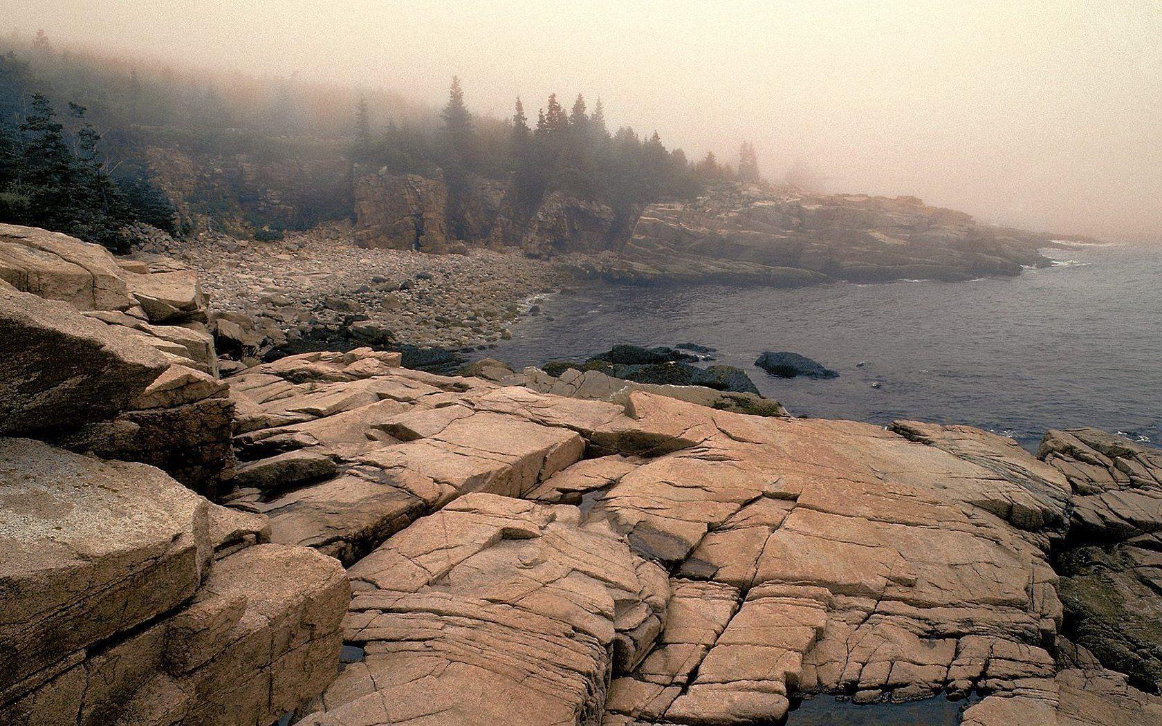 Landscapes nature Maine fog National Park Acadia wallpaper