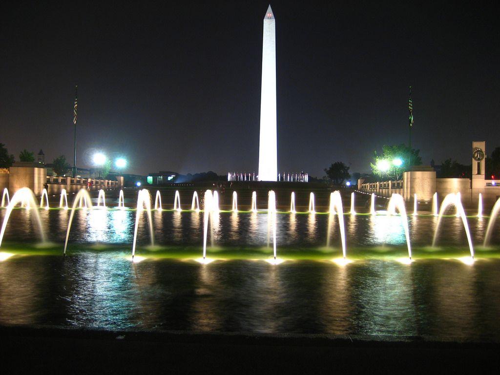 National Mall at Night. The World War II memorial in front