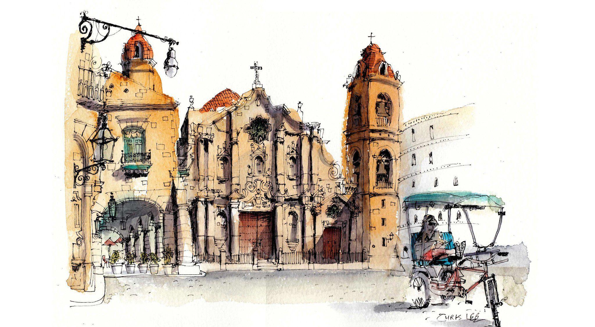 havana cuba cathedral house street picture paint HD wallpaper