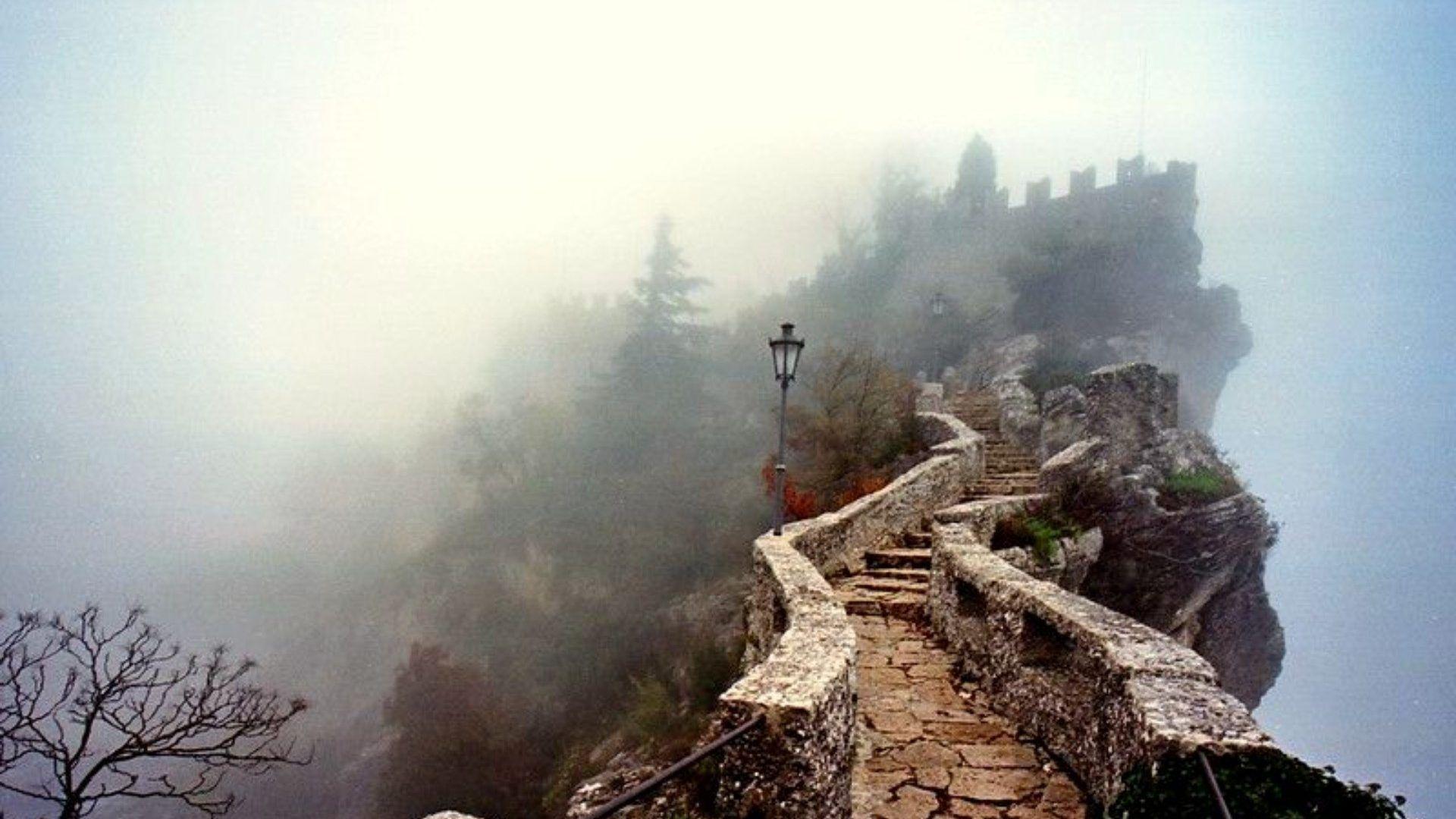 Ancient: Way Guaita Fortress Graita Fortrress San Marino Italy Fog