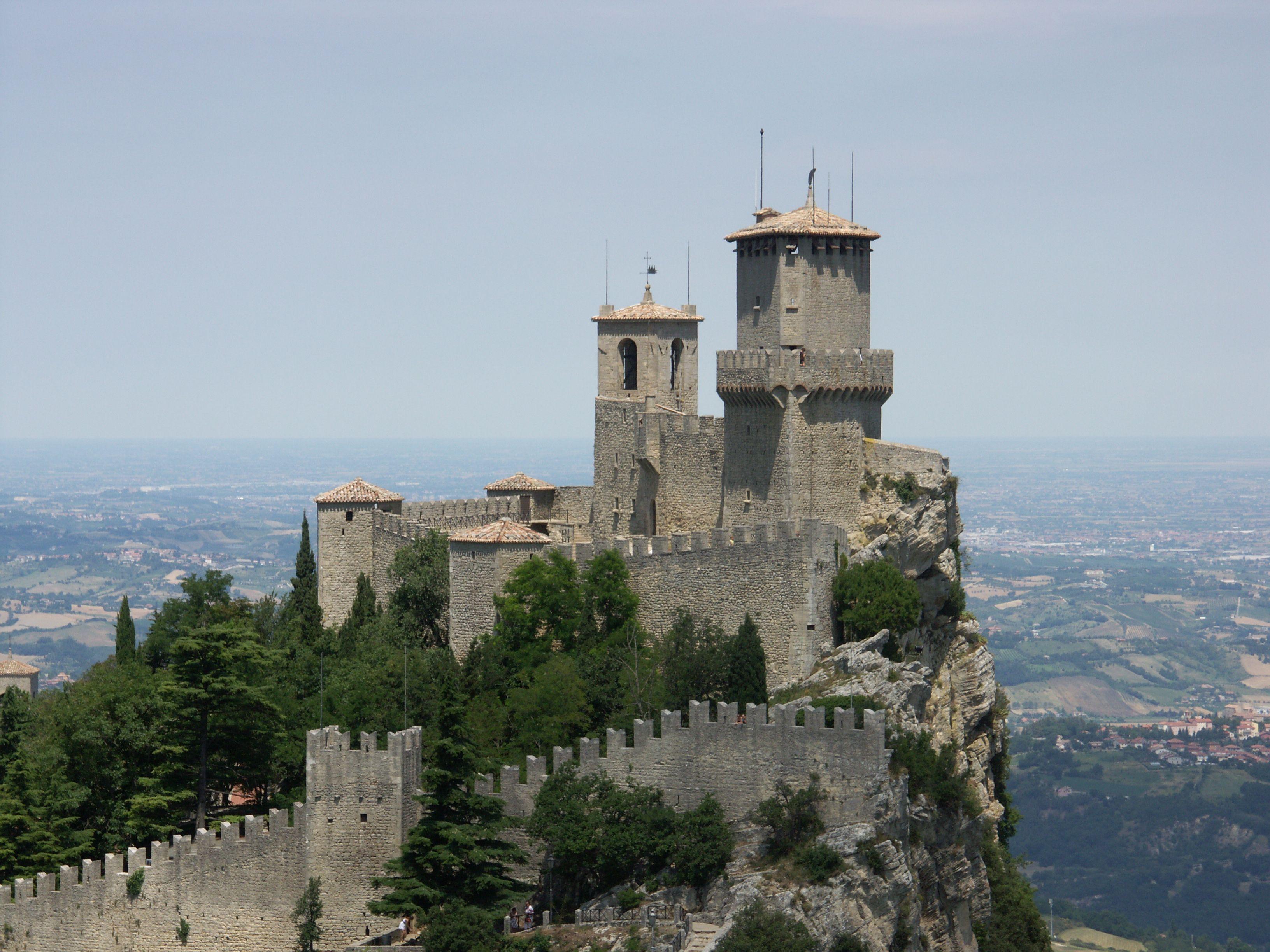 Fortress on a mountain top in San Marino, Italy wallpaper