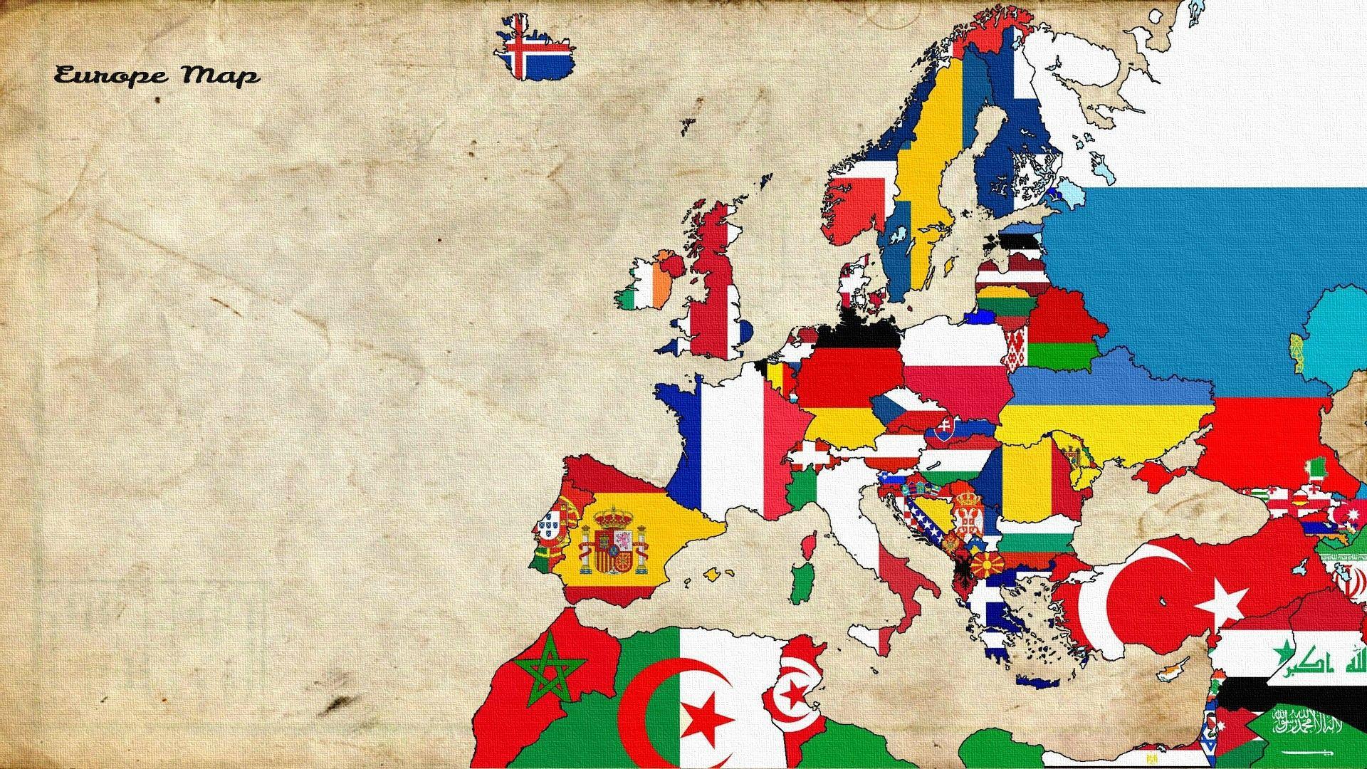 Wallpaper, illustration, collage, cartoon, flag, Europe, world