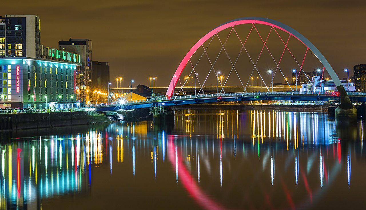 Wallpaper United Kingdom Glasgow Bridges Rivers night time Street