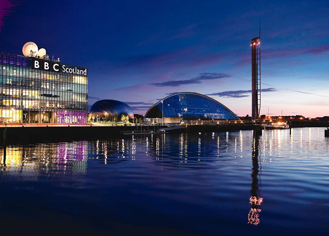 image Scotland Glasgow Night Rivers Cities Building
