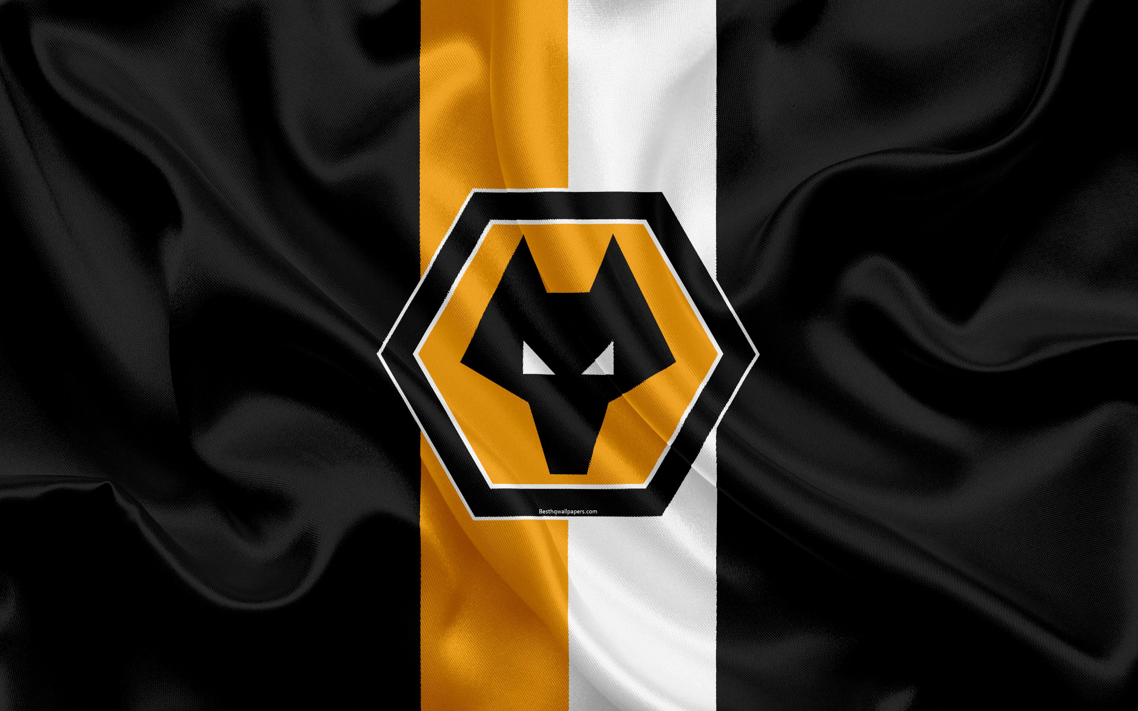 Download wallpaper Wolverhampton Wanderers FC, silk flag, emblem