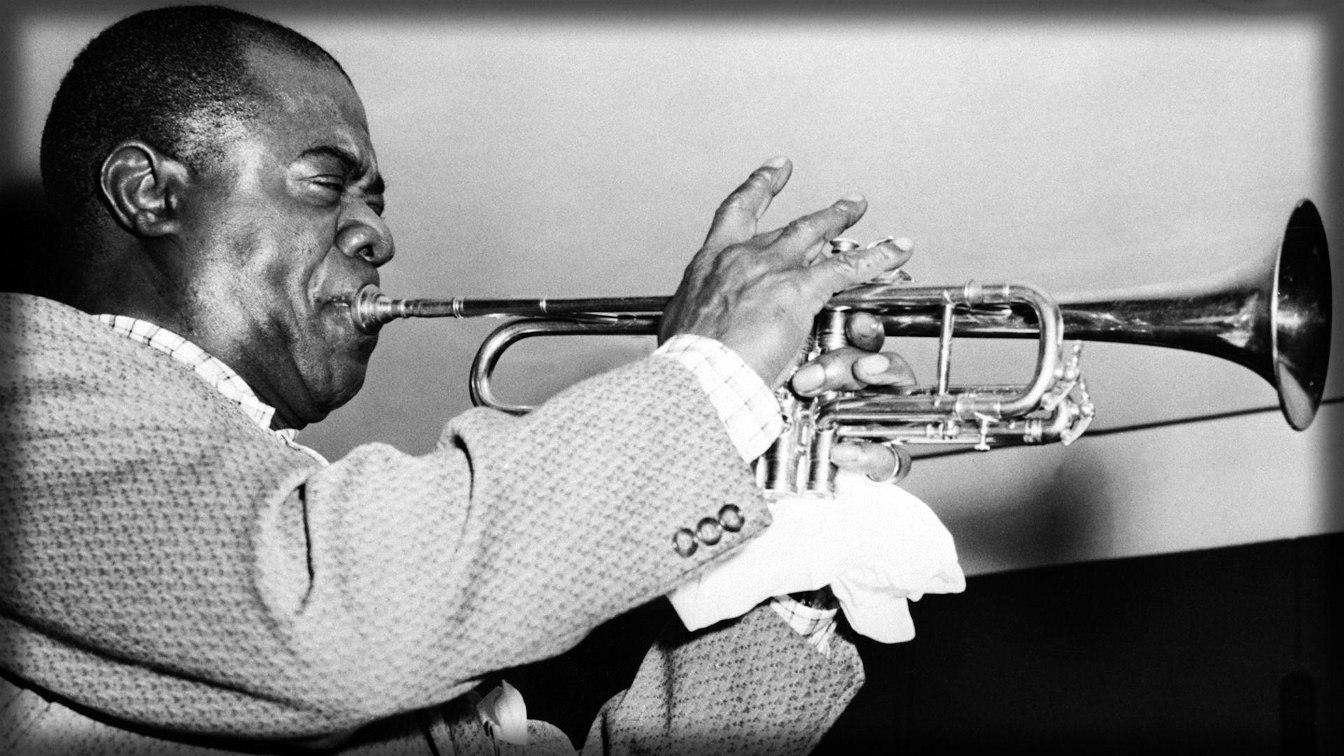 Download Wallpaper 1920x1080 louis armstrong, pipe, jacket, face