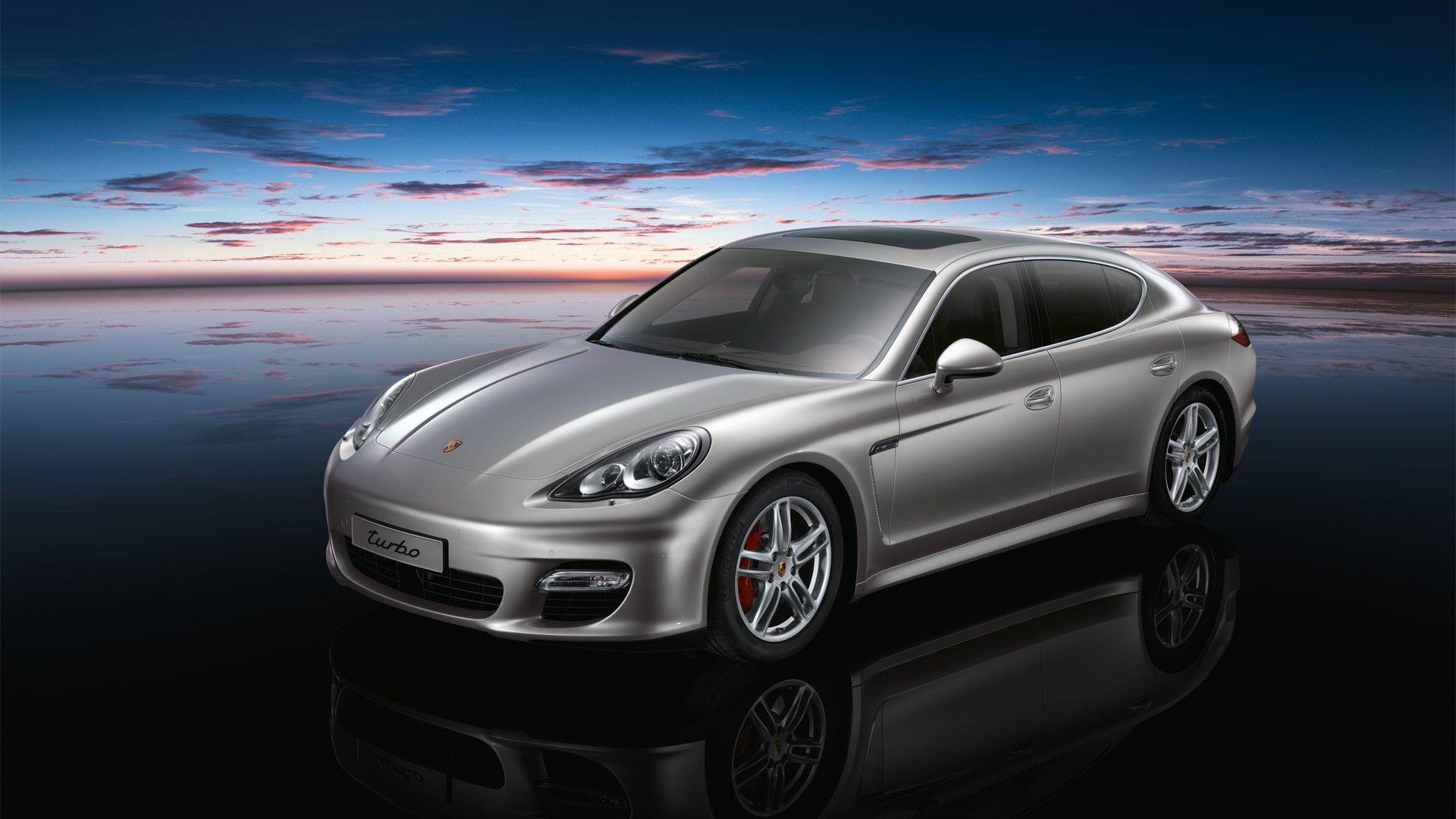 Grey Porsche Panamera Turbo Night Sky Background Wallpaper