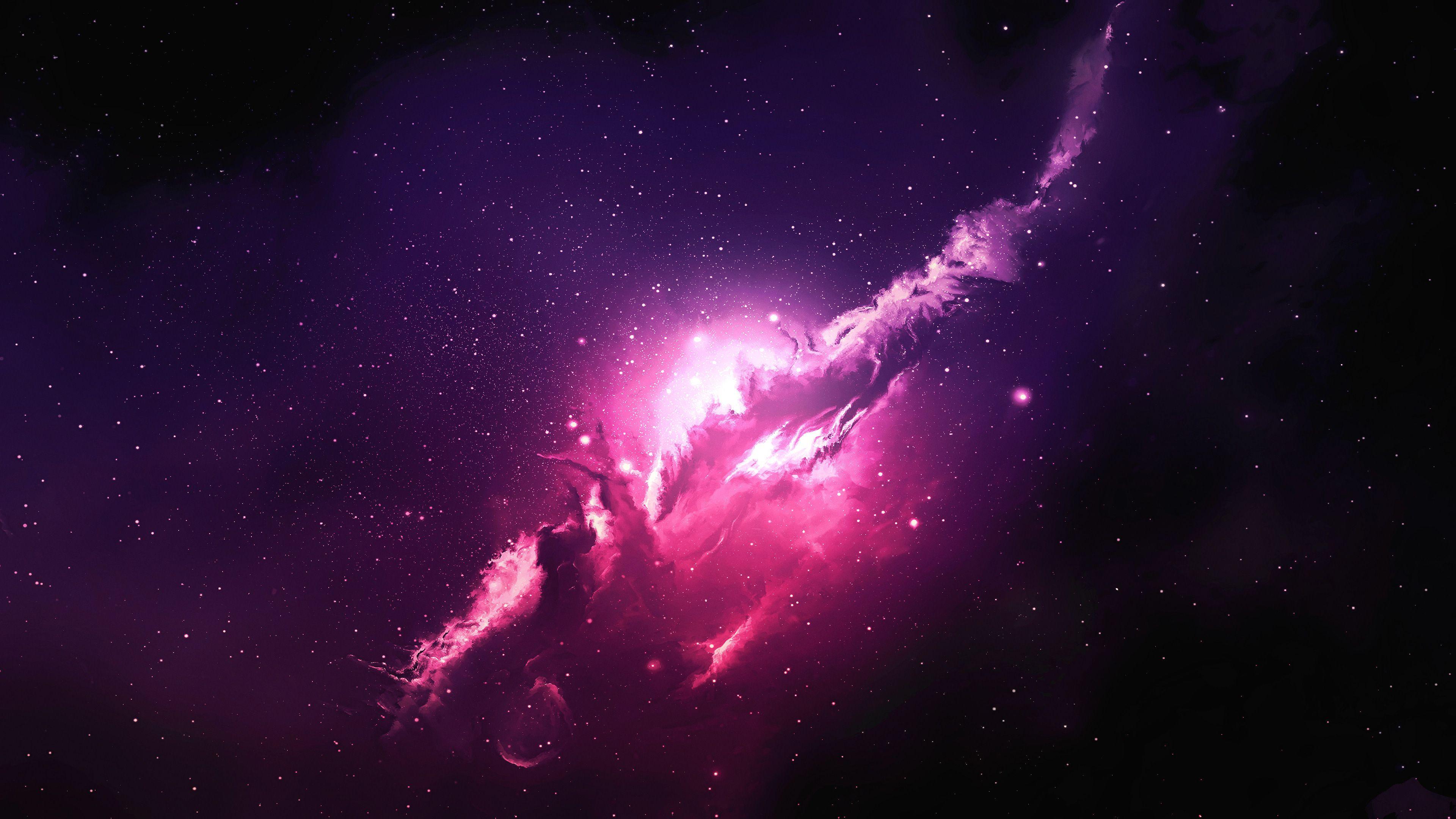 Wallpaper Nebula, Pink, Galaxy, Stars, 4K, Space