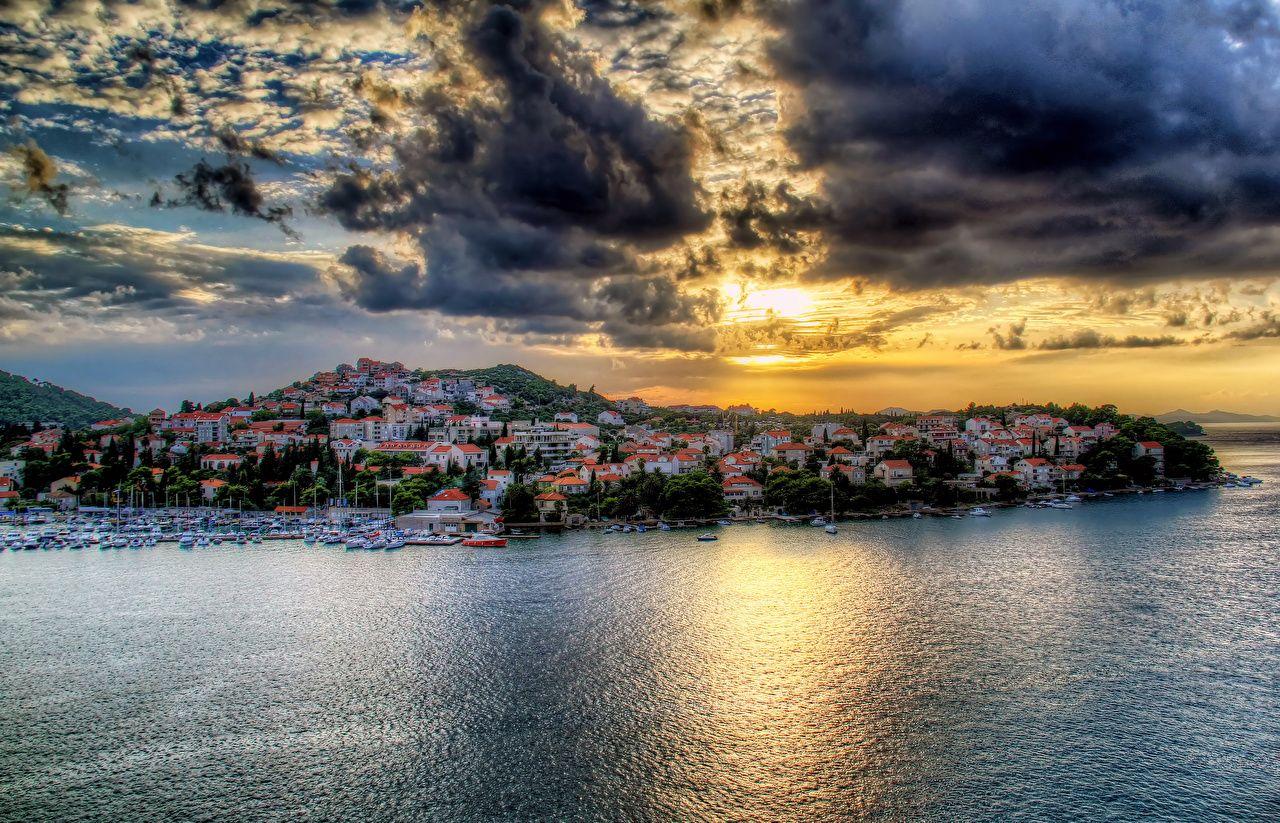 Wallpaper Croatia Dubrovnik HDR Sea Sky Coast Cities Clouds Houses