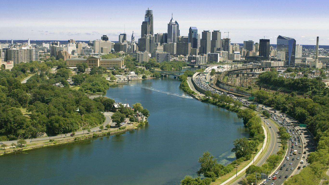 Rivers: Cityscapes Philadelphia Cities Nature Wallpaper Animated