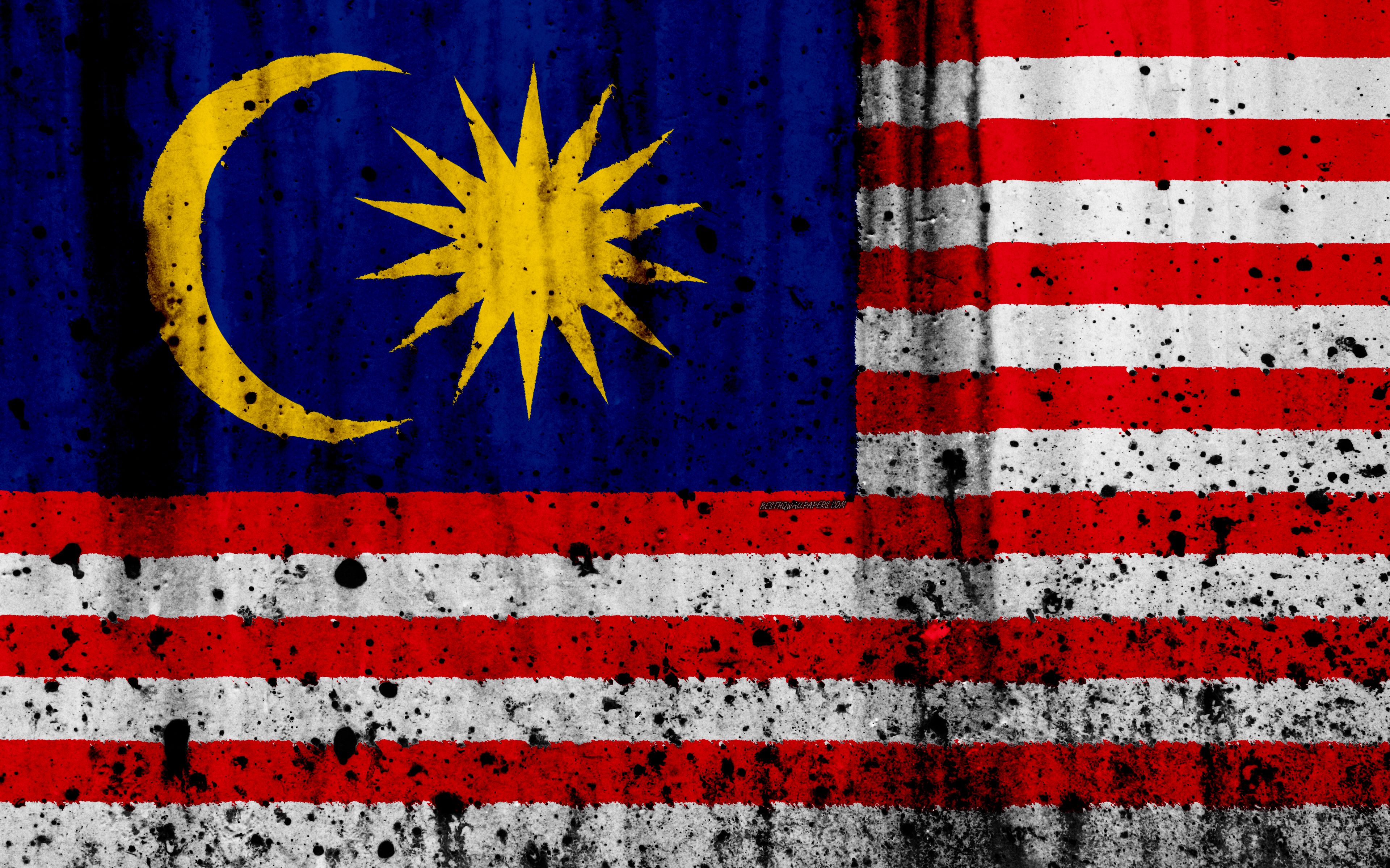 Download wallpaper Malaysian flag, 4k, grunge, flag of Malaysia