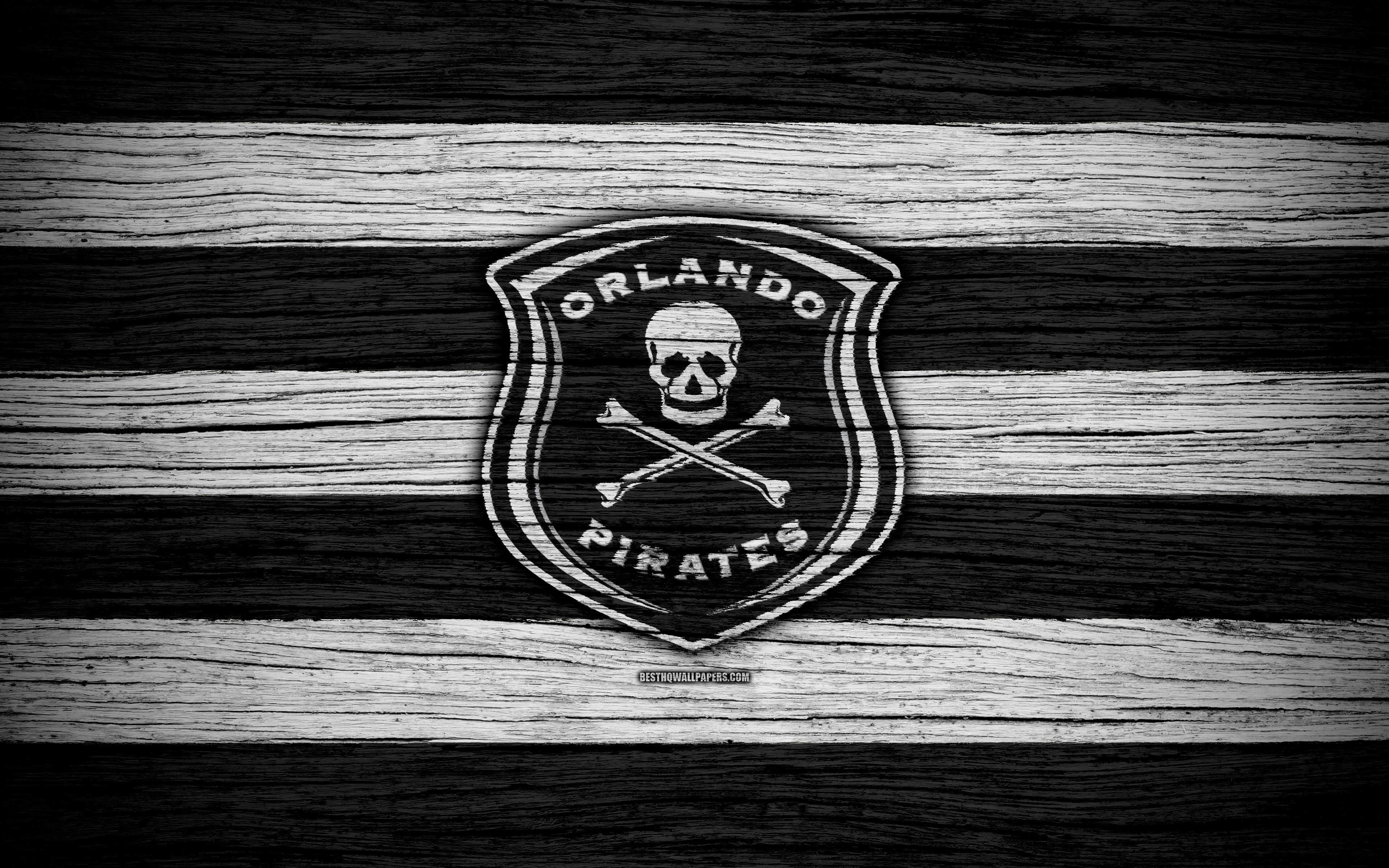Download wallpaper FC Orlando Pirates, 4k, wooden texture, South