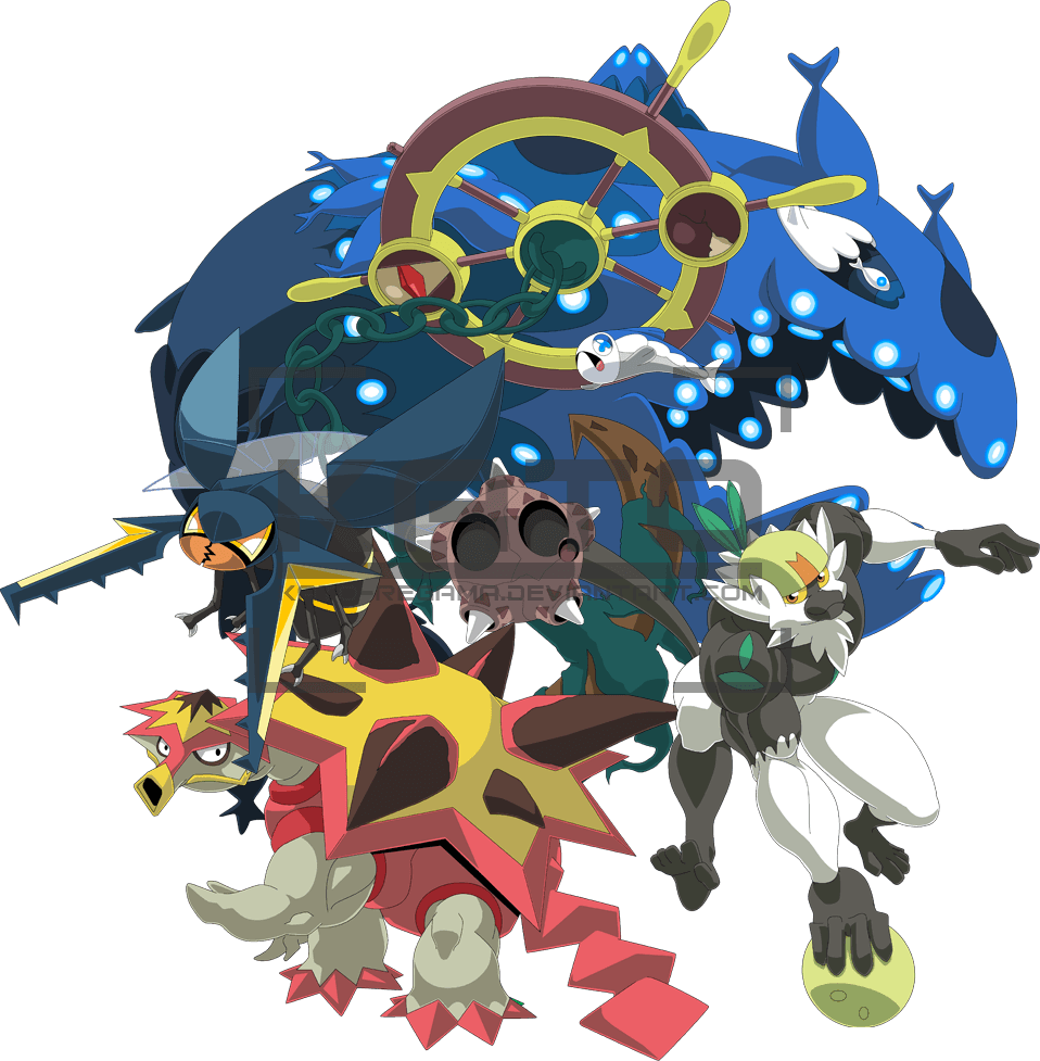 Dhelmise, Wishiwashi, Turtinator, Passimian, Minior, and Vikavolt