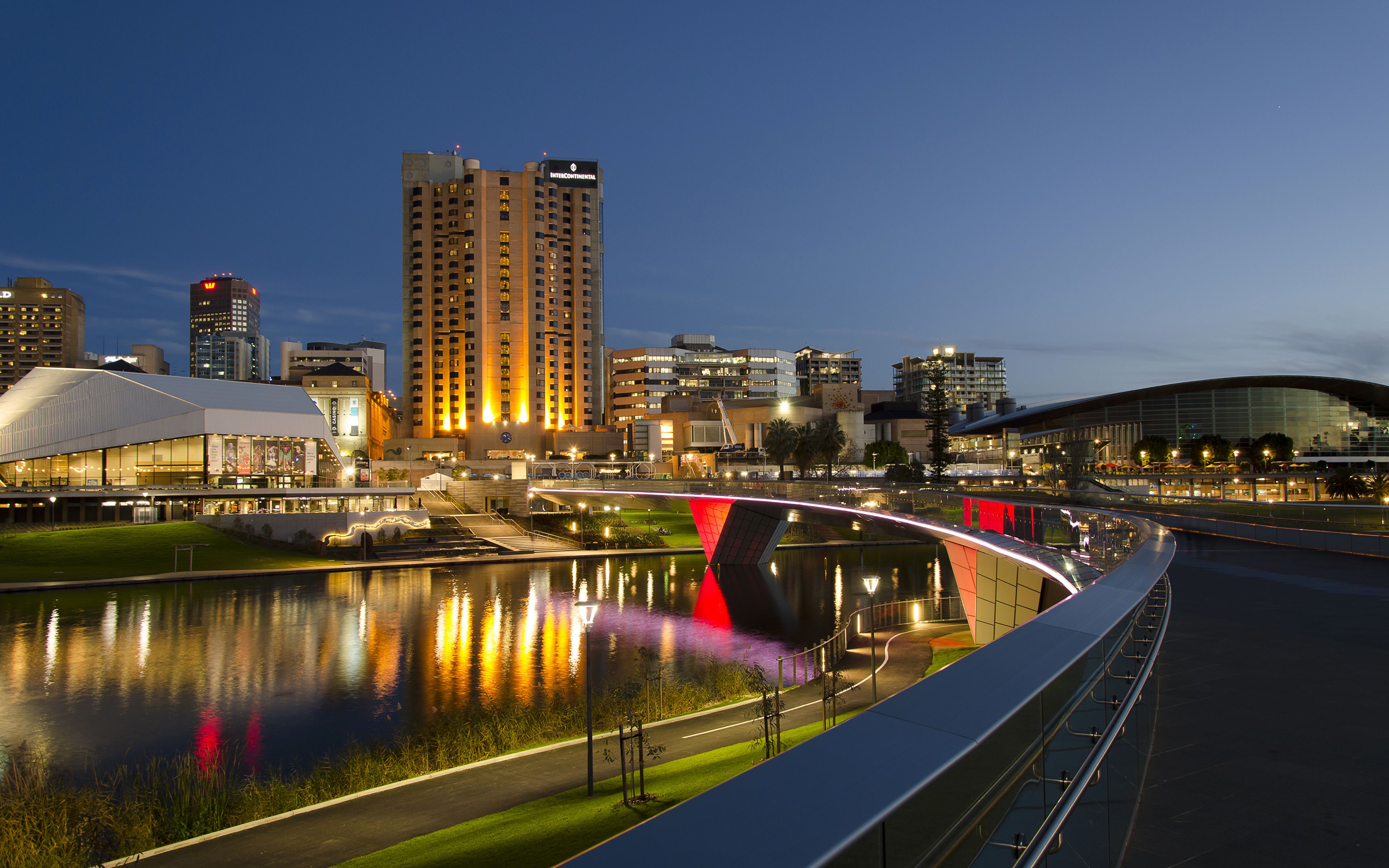 Photo Australia Adelaide Bridges Night Rivers Cities 3840x2400